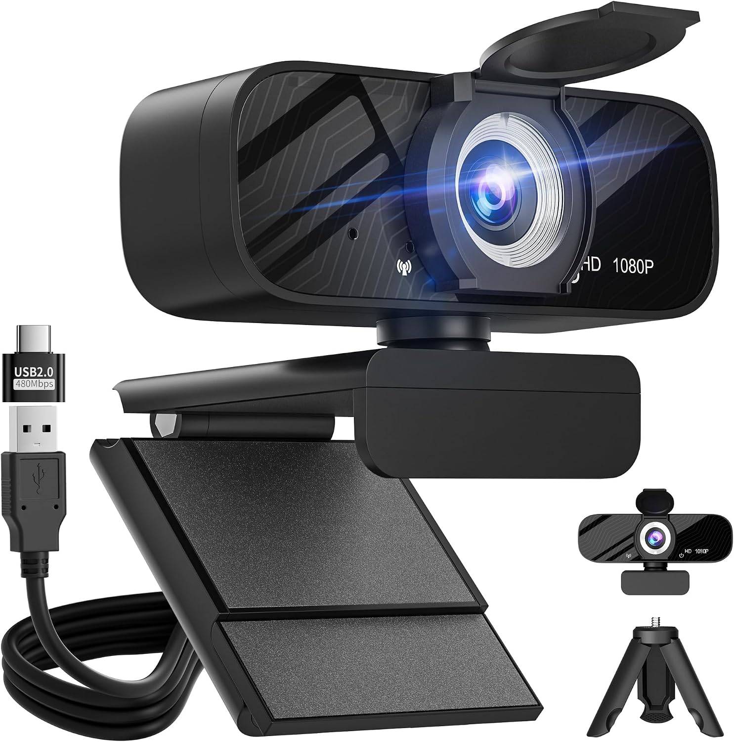 WEBCAM GOHERO FULL HD 1080P CON MICRÓFONO CANCELADOR DE RUIDO Y CUBIERTA DE PRIVACIDAD - 1