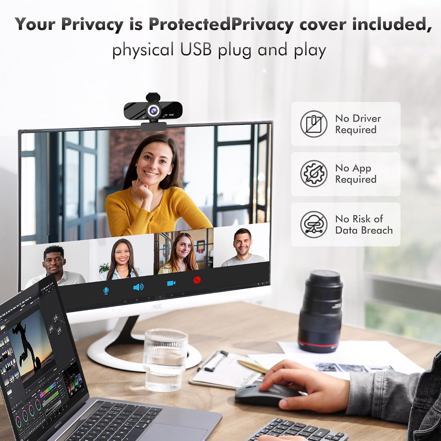 WEBCAM GOHERO FULL HD 1080P CON MICRÓFONO CANCELADOR DE RUIDO Y CUBIERTA DE PRIVACIDAD - 4