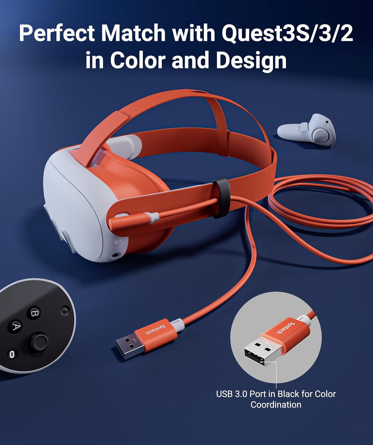 CABLE LINK SYNTECH 16FT USB 3.0 PARA META QUEST 3/3S/2 COLOR NARANJA SANGRE - 3