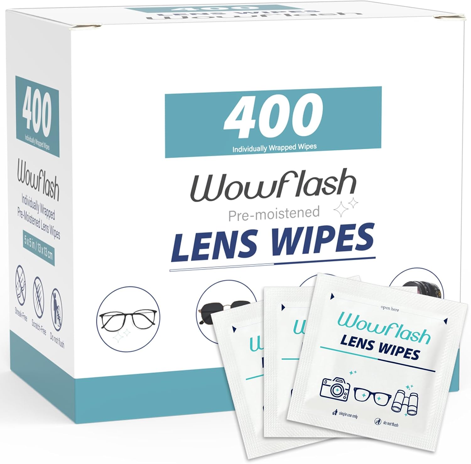 TOALLITAS LIMPIADORAS WOWFLASH PARA LENTES 400 UNIDADES - 1