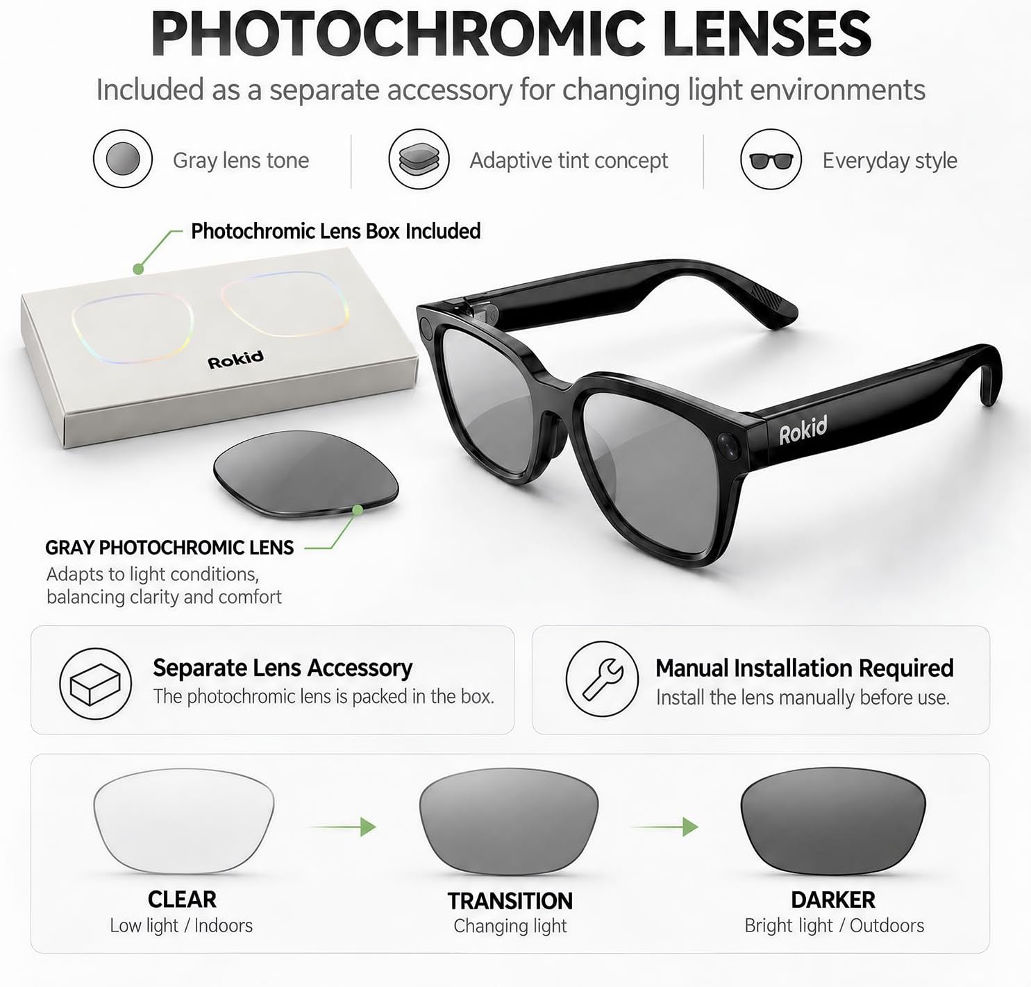 GAFAS INTELIGENTES ROKID AI STYLE PACK CON LENTES FOTOCROMÁTICOS, CÁMARA Y POWER CAPSULE - 4