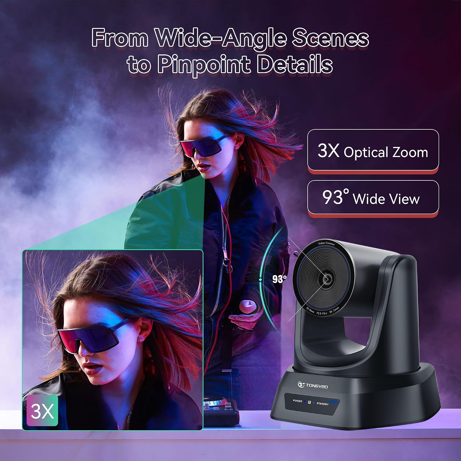 CÁMARA PTZ TONGVEO 4K 3X ZOOM ÓPTICO 93° HDMI USB 3.0 PARA CONFERENCIAS - 5