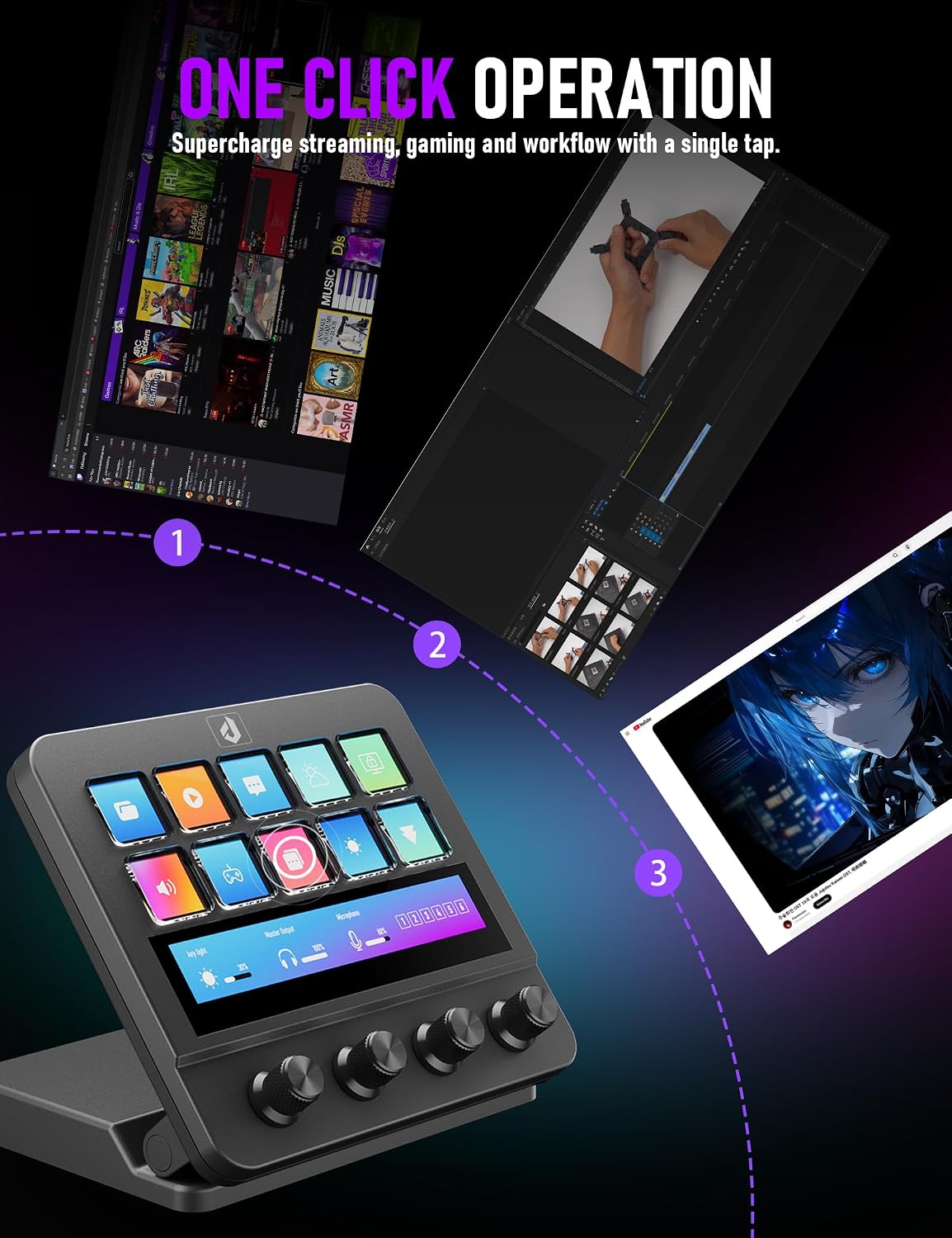 TECLADO MACRO PROGRAMABLE UPHERE STREAM CONTROL DECK 10 TECLAS LCD 4 PERILLAS - 4