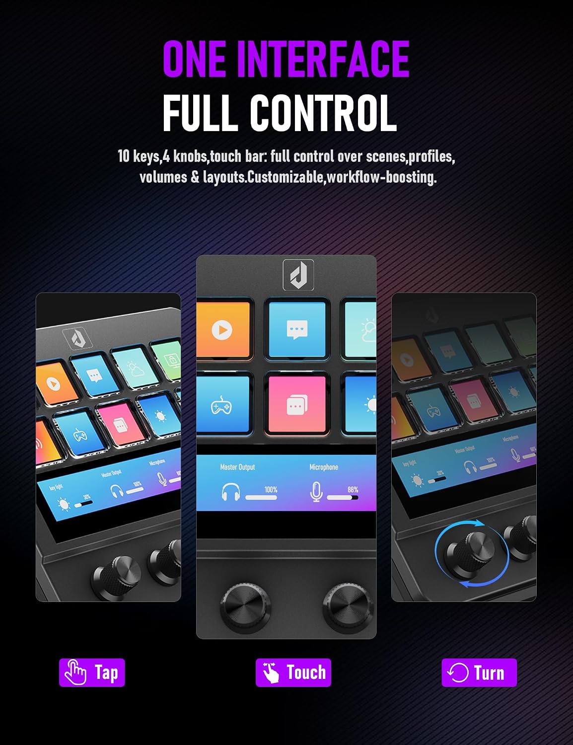 TECLADO MACRO PROGRAMABLE UPHERE STREAM CONTROL DECK 10 TECLAS LCD 4 PERILLAS - 5