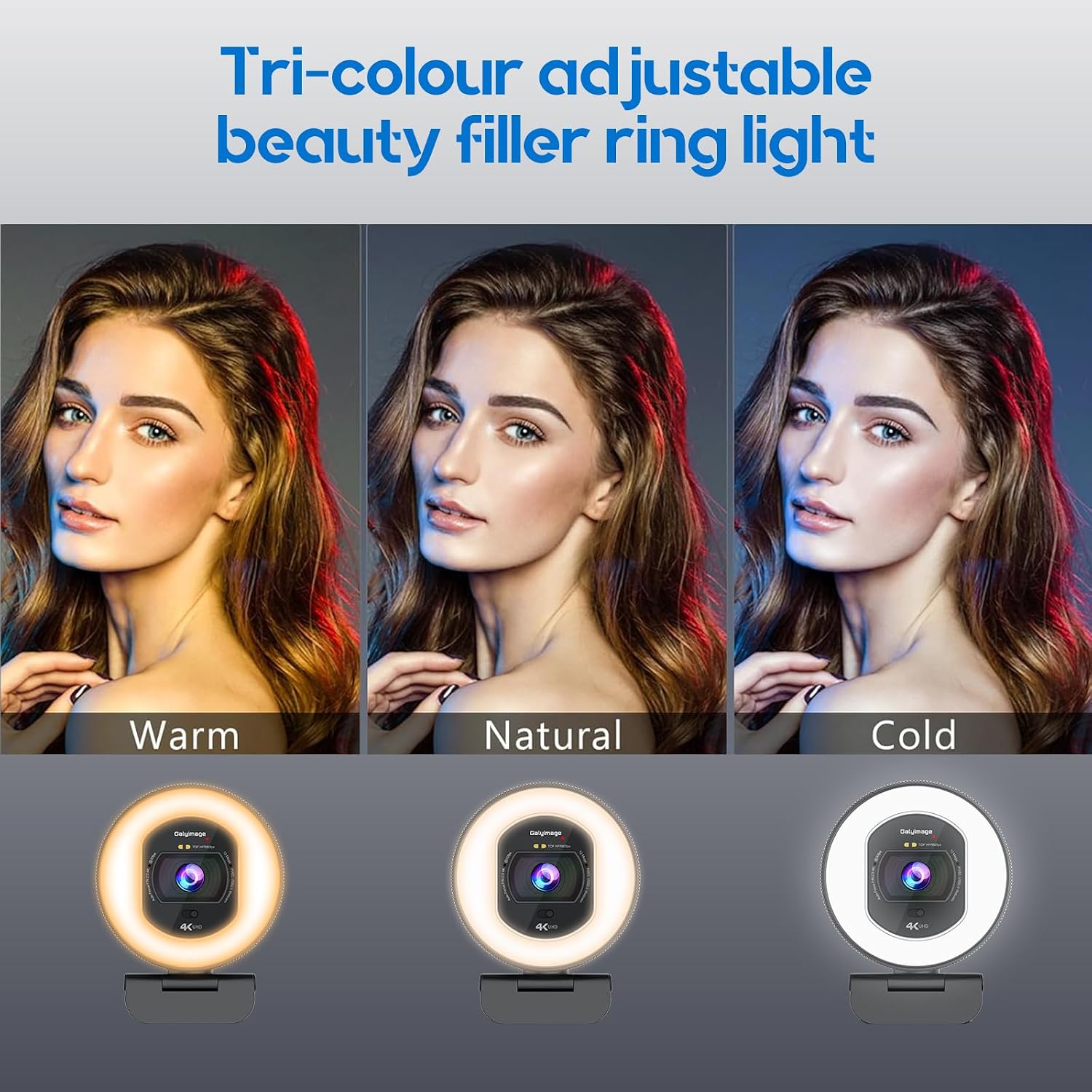 WEBCAM 4K GALYIMAGE CON LUZ ANULAR Y MICRÓFONO INTEGRADO PARA PC - 3