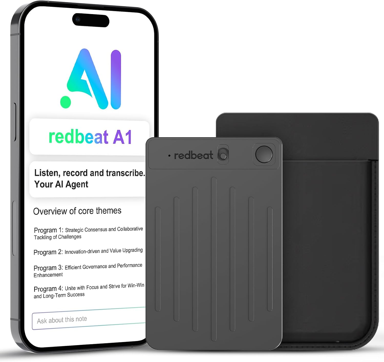 GRABADORA DE VOZ REDBEAT AI CON TRANSCRIPCIÓN Y RESUMEN GRATIS DE POR VIDA, 64GB, NEGRA - 1
