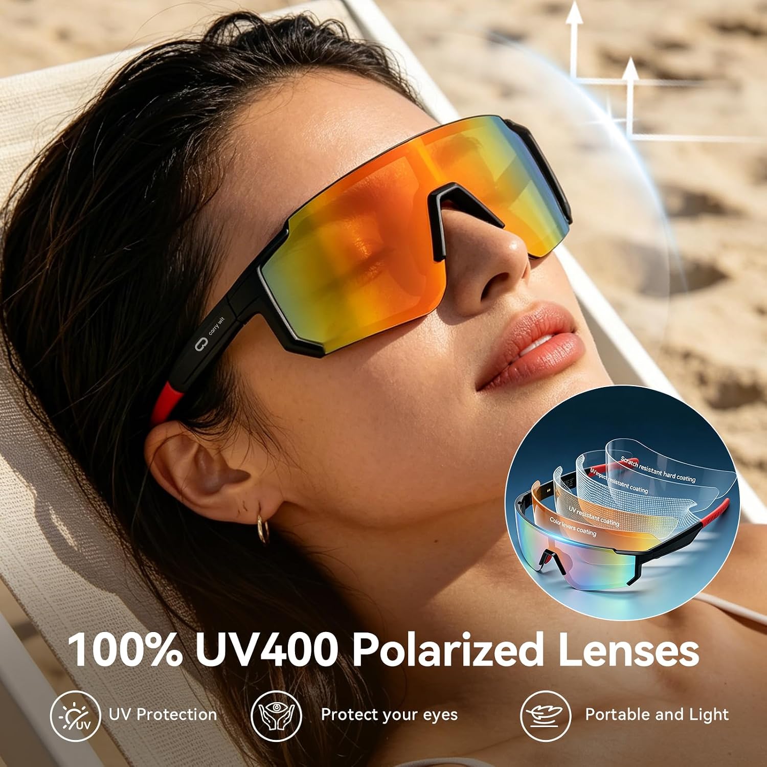 GAFAS DEPORTIVAS INTELIGENTES CARRY WIT BLUETOOTH 5.4 CON LENTES POLARIZADAS UV400 NARANJA - 3