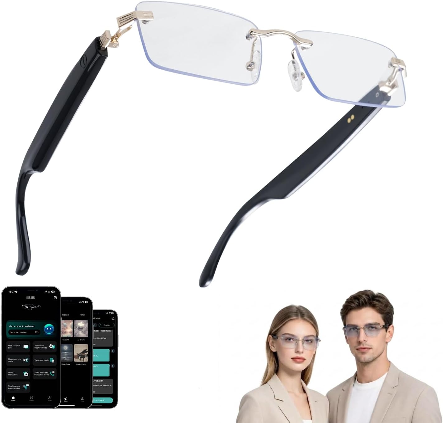 LENTES DE SOL PADOM AI TRANSLATION SMART GLASSES BLUETOOTH DORADO - 1