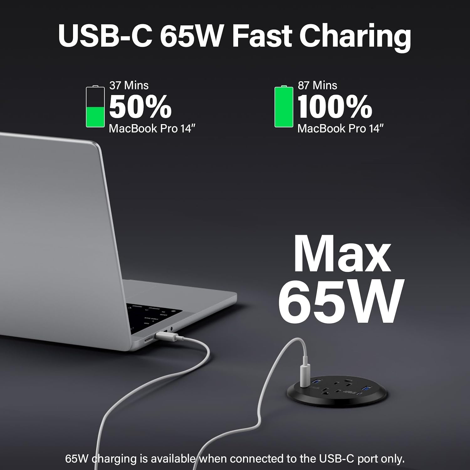 REGLETA EMPOTRABLE JGSTKCITY 65W USB-C 2 TOMACORRIENTES NEGRA - 2