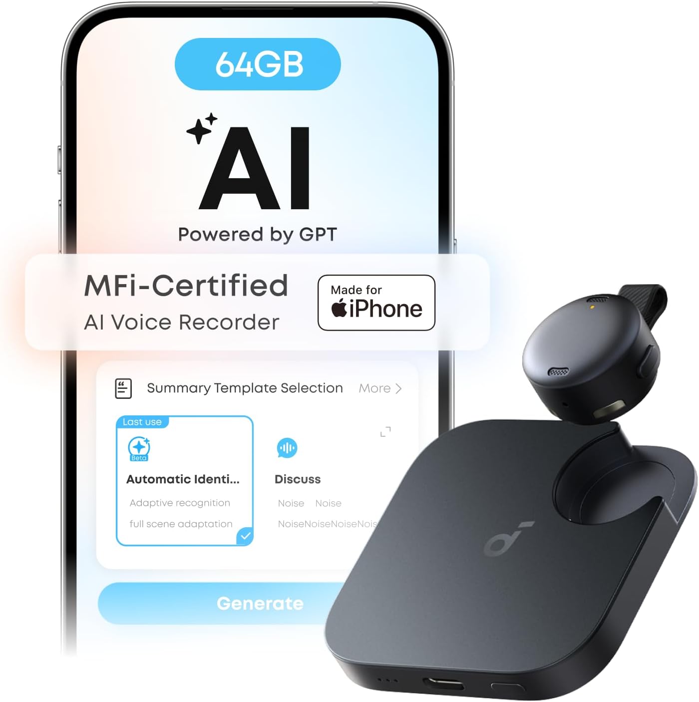 GRABADORA DE VOZ SOUNDCORE WORK BY ANKER 64 GB MFI-CERTIFICADA - 1