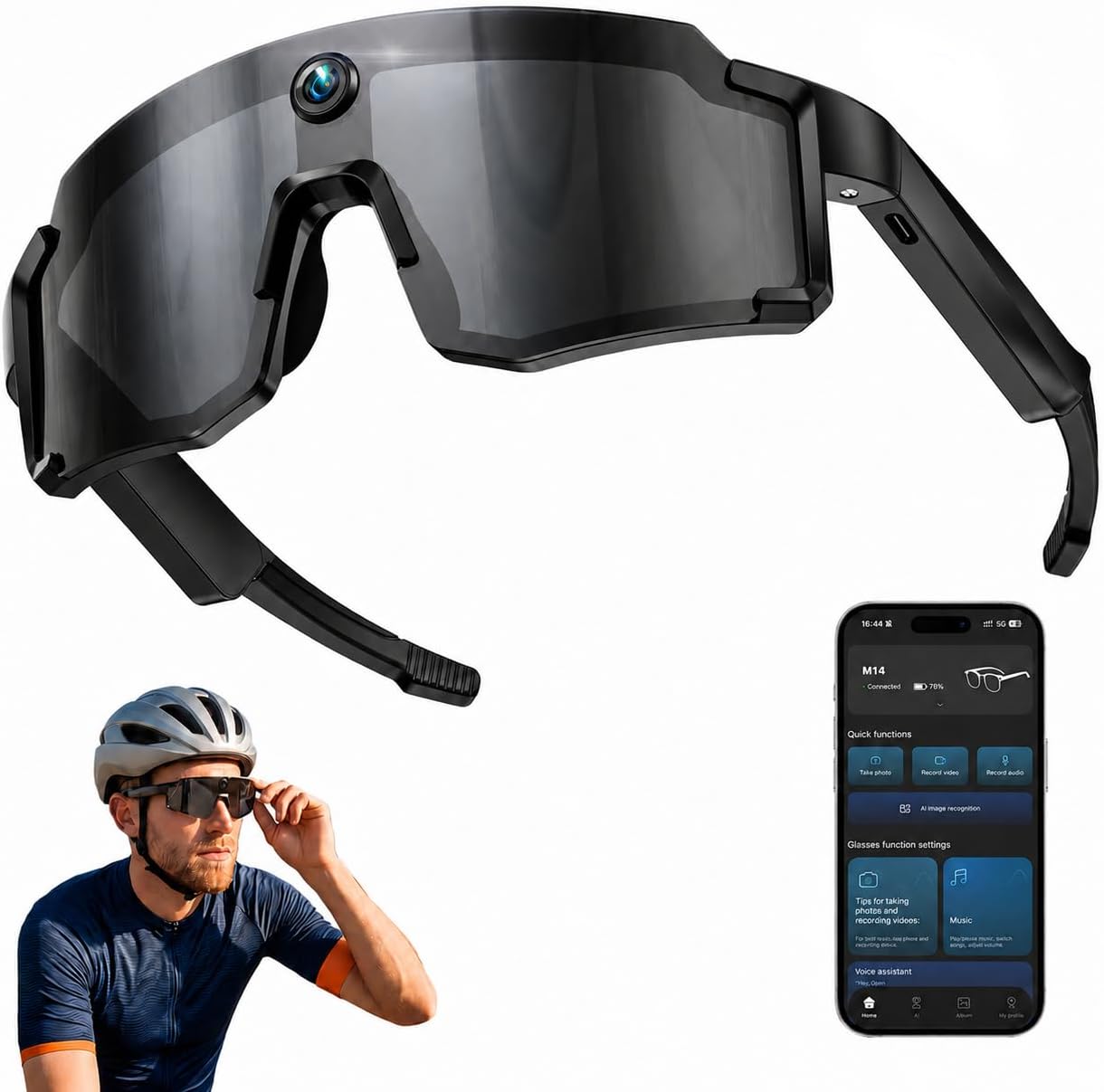 LENTES INTELIGENTES HAULVEAN M14 CON CÁMARA 4K PARA CICLISMO Y SENDERISMO - 1