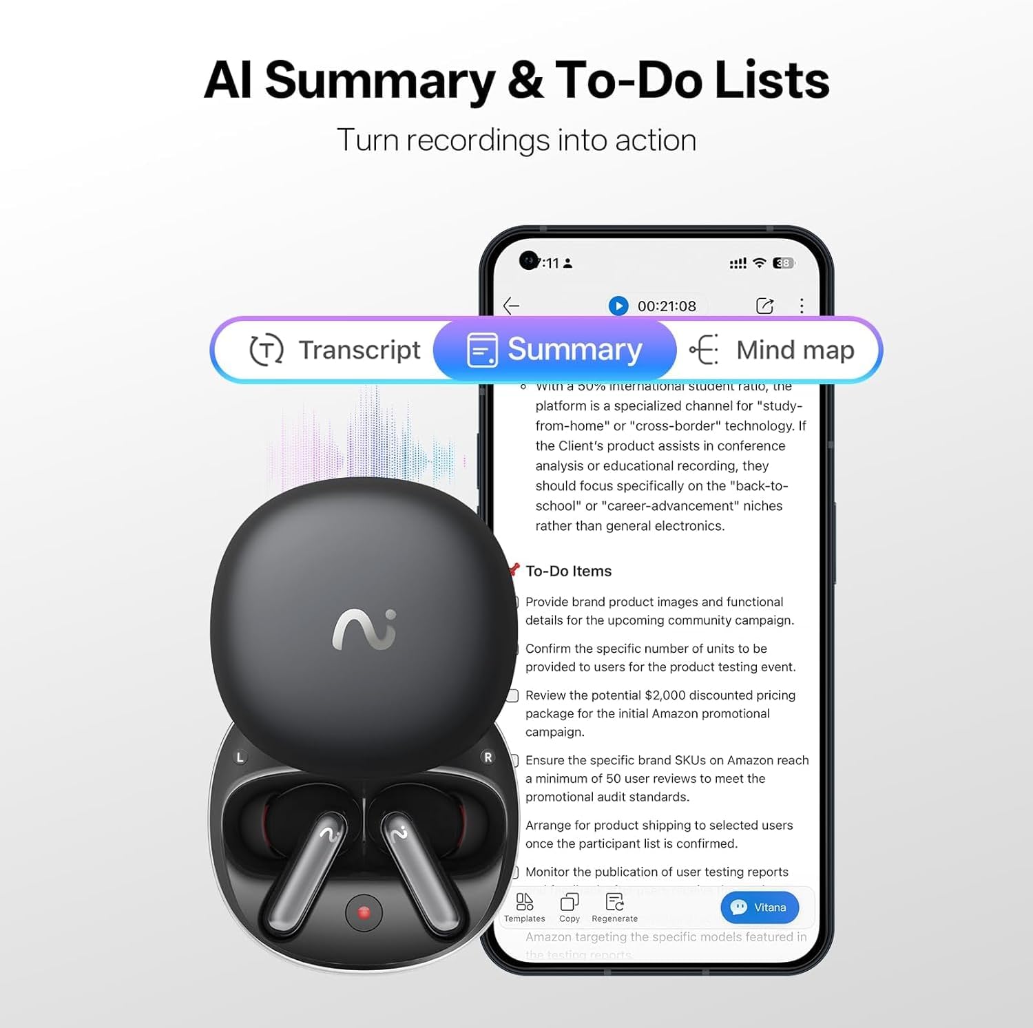 GRABADORA DE VOZ INALÁMBRICA VIAIM RECDOT AI CON EARBUDS Y TRANSCRIPCIÓN EN TIEMPO REAL - 5