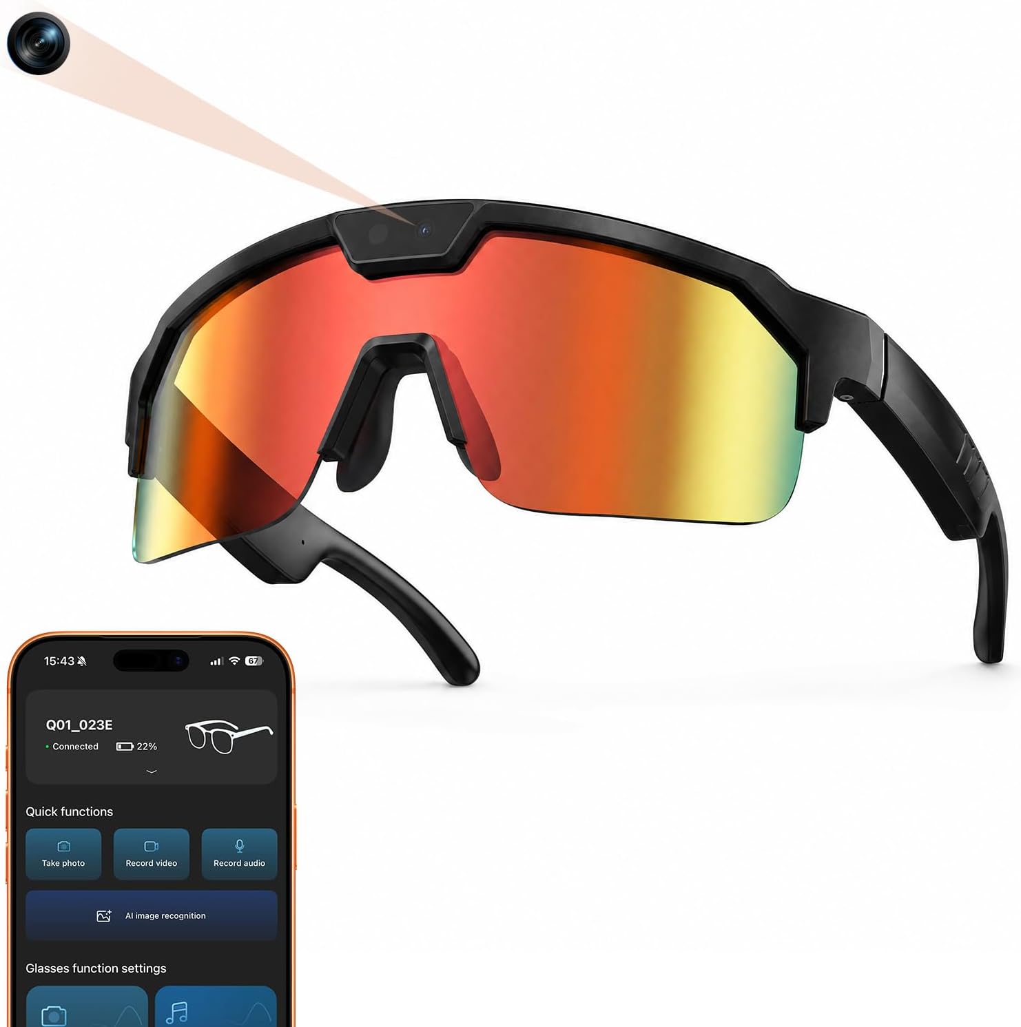 GAFAS INTELIGENTES FLEMIKIE AI CON CÁMARA 35MP Y GRABACIÓN 1200P PARA CICLISMO - 1