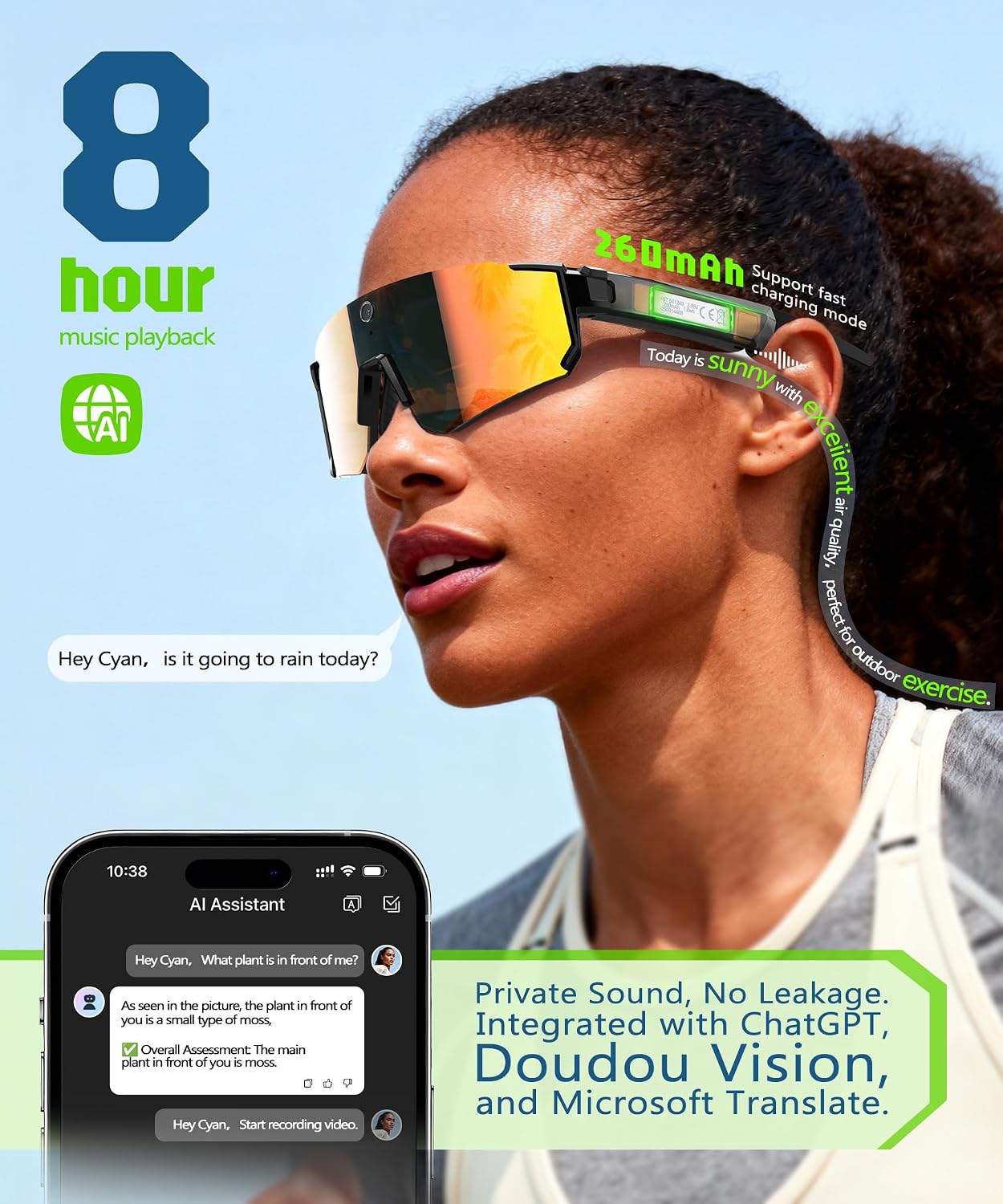GAFAS INTELIGENTES GLOSSIA AI ULTRA PRO CON CÁMARA 4K Y ASISTENTE DE VOZ CHATGPT-4O - 3