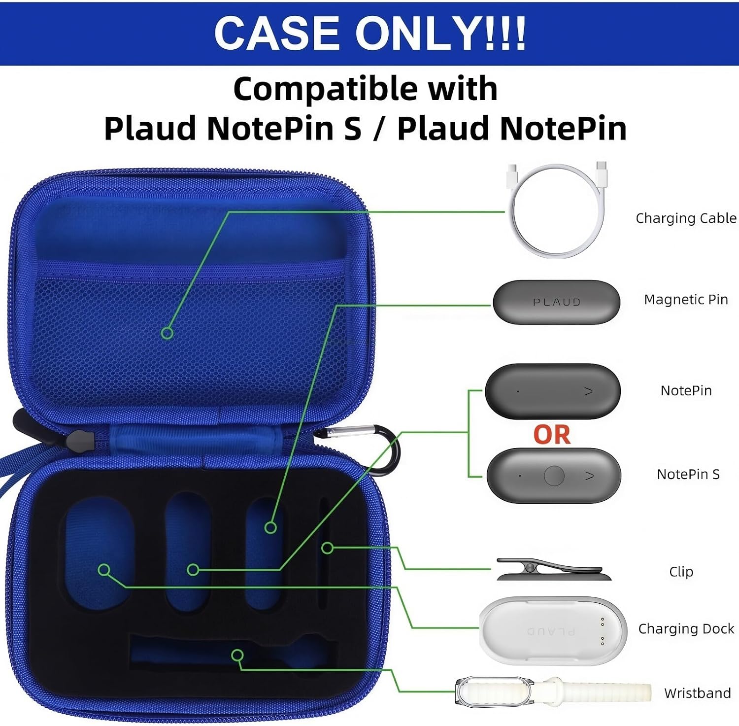 ESTUCHE RÍGIDO YOUKNOW COMPATIBLE CON GRABADORA DE VOZ PLAUD NOTEPIN/NOTEPIN S AZUL - 2