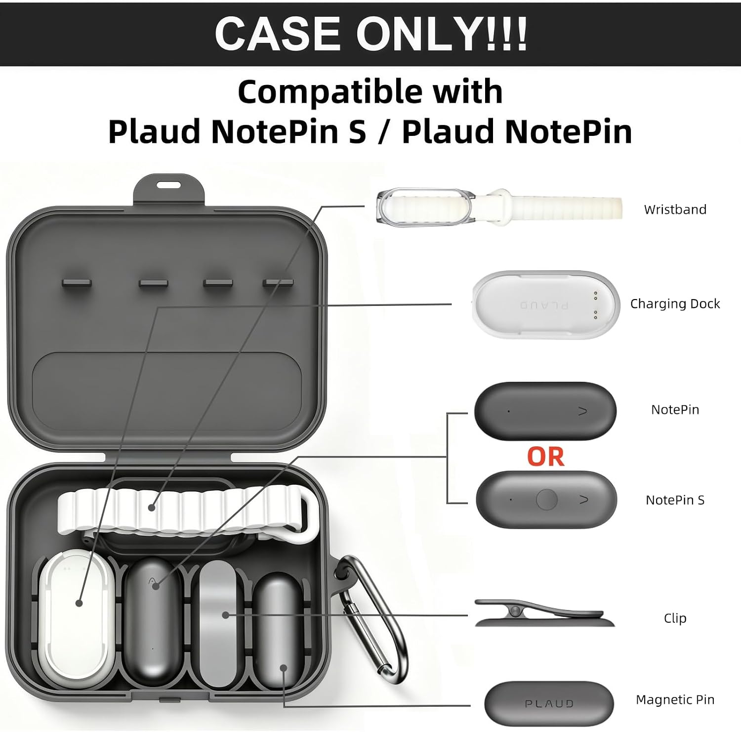 ESTUCHE RÍGIDO YOUKNOW COMPATIBLE CON GRABADORA DE VOZ PLAUD NOTEPIN/NOTEPIN S AI COLOR GRIS - 2