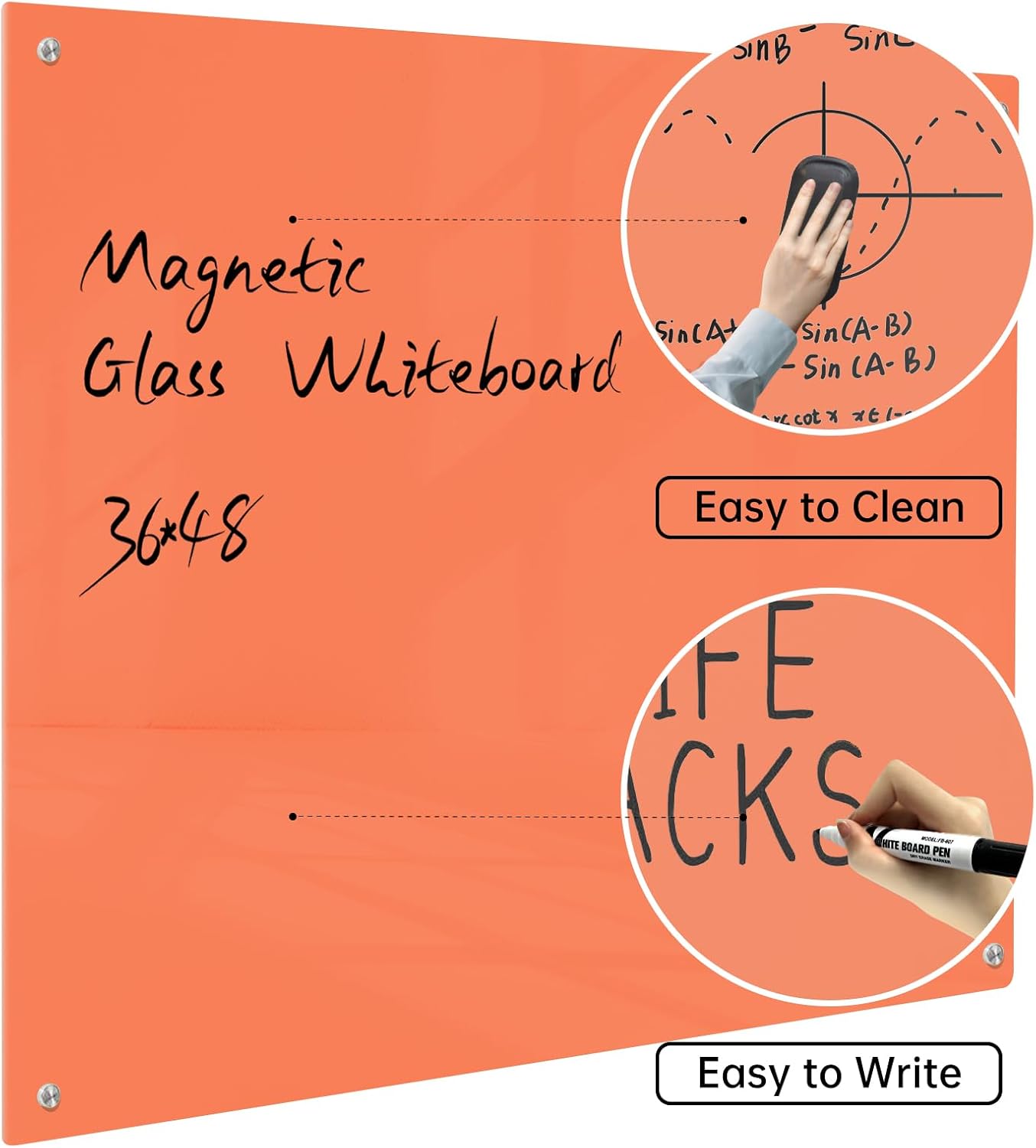 PIZARRA DE VIDRIO MAGNÉTICA NOTEPAD 48 X 36 PULGADAS SIN MARCO COLOR NARANJA - 4