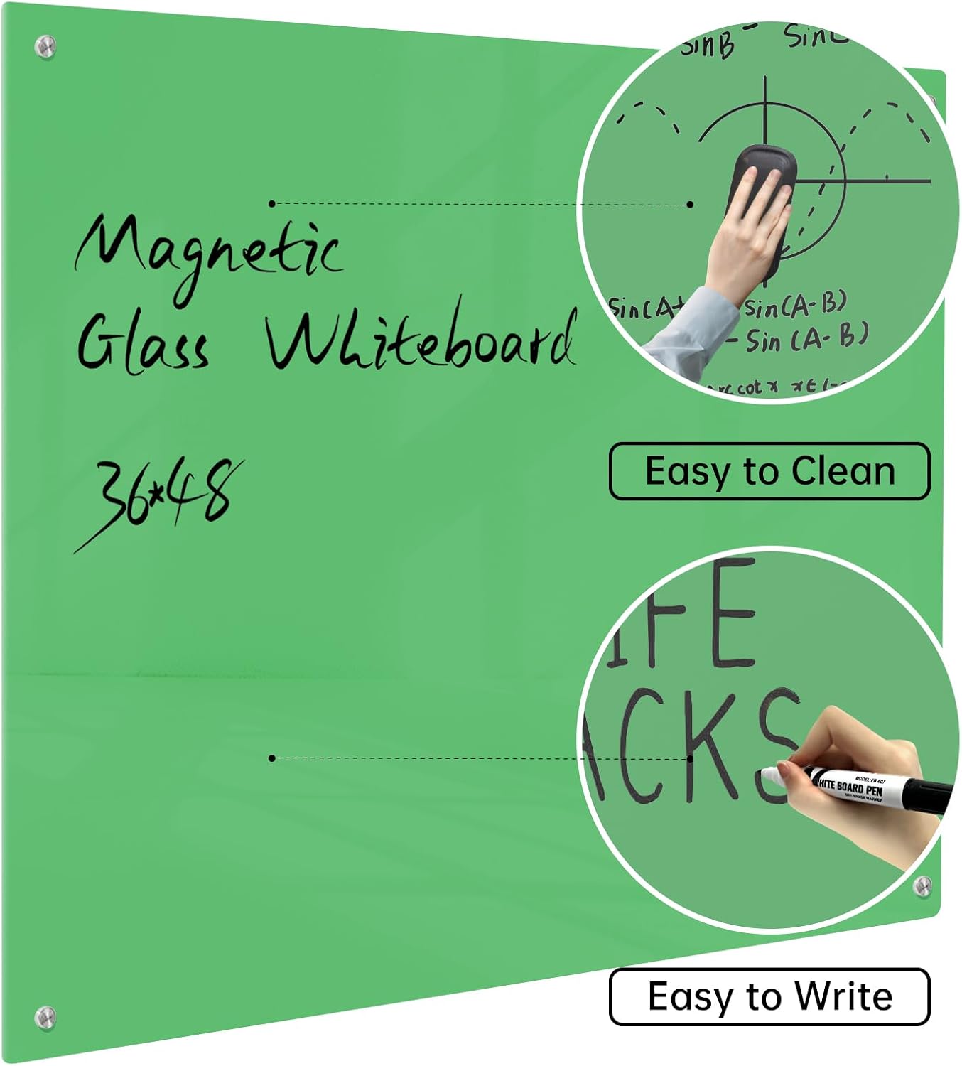 PIZARRA DE VIDRIO MAGNÉTICA NOTEPAD 48 X 36 PULGADAS BLANCA SIN MARCO - 4