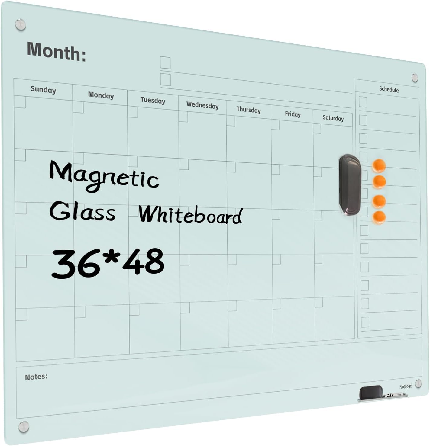 PIZARRA BLANCA MAGNÉTICA DE VIDRIO NOTEPAD 48 X 36 PULGADAS SIN MARCO - 1