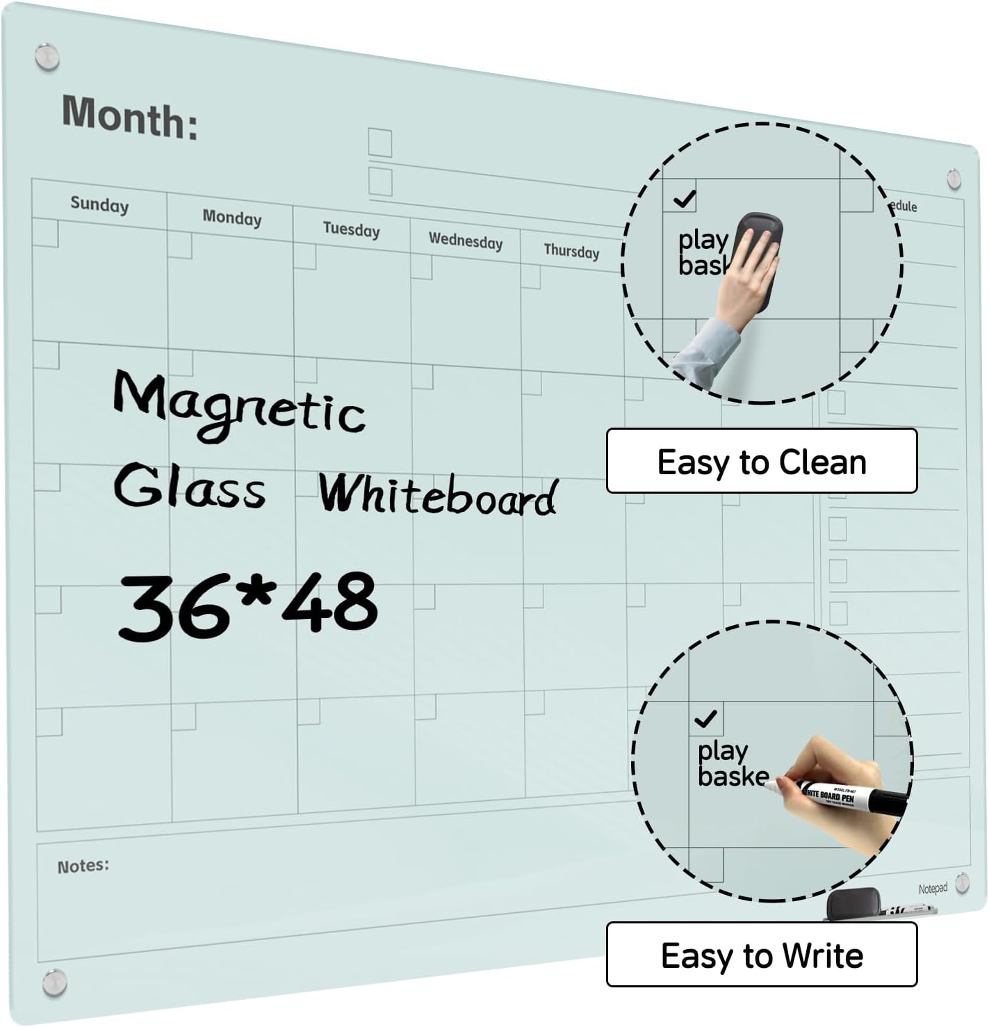 PIZARRA BLANCA MAGNÉTICA DE VIDRIO NOTEPAD 48 X 36 PULGADAS SIN MARCO - 2