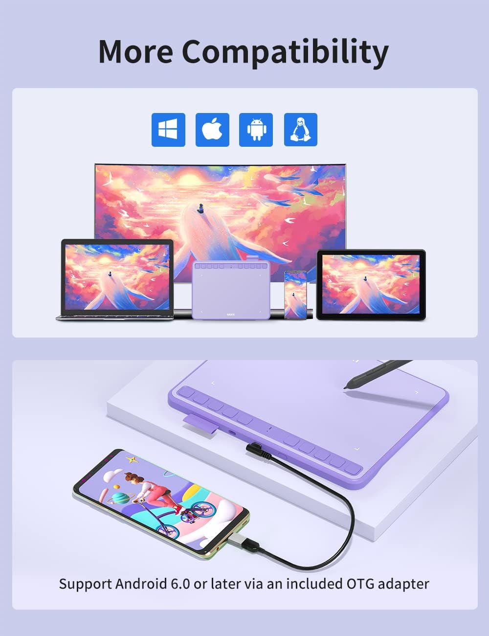 TABLETA GRÁFICA UGEE DRAWING TABLET 6.5X4 PULGADAS MORADO - 4