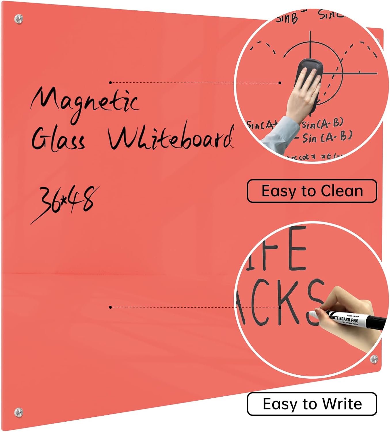 PIZARRA DE VIDRIO MAGNÉTICA NOTEPAD 48 X 36 PULGADAS BLANCA SIN MARCO - 4