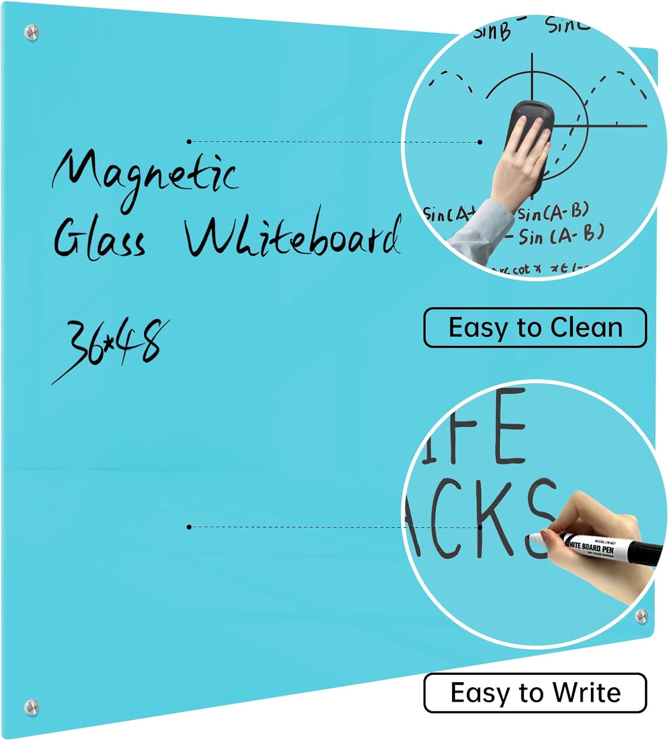 PIZARRA DE VIDRIO MAGNÉTICA NOTEPAD 48 X 36 PULGADAS BLANCA SIN MARCO - 4