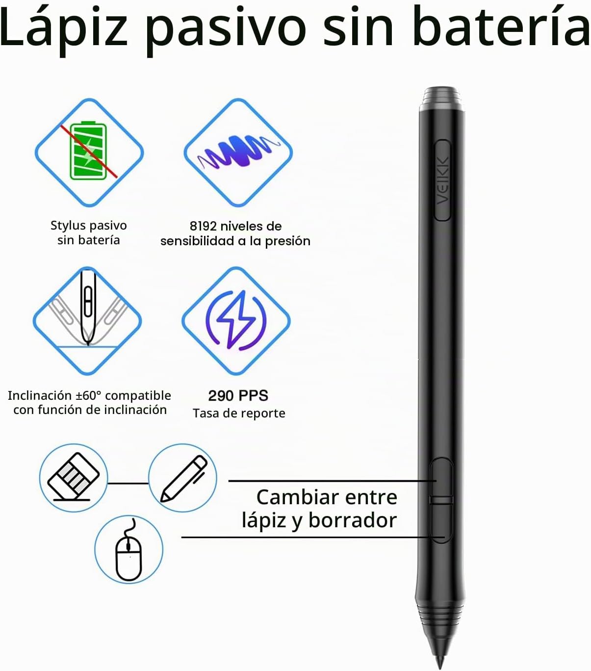 TABLETA GRÁFICA VEIKK A15 10X6 PULGADAS CON 12 TECLAS RÁPIDAS Y 8192 NIVELES DE PRESIÓN - 4