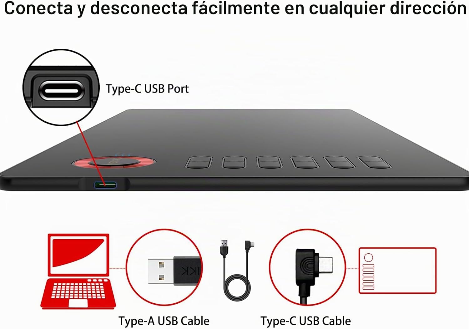 TABLETA GRÁFICA VEIKK A15 10X6 PULGADAS CON 12 TECLAS RÁPIDAS Y 8192 NIVELES DE PRESIÓN - 5
