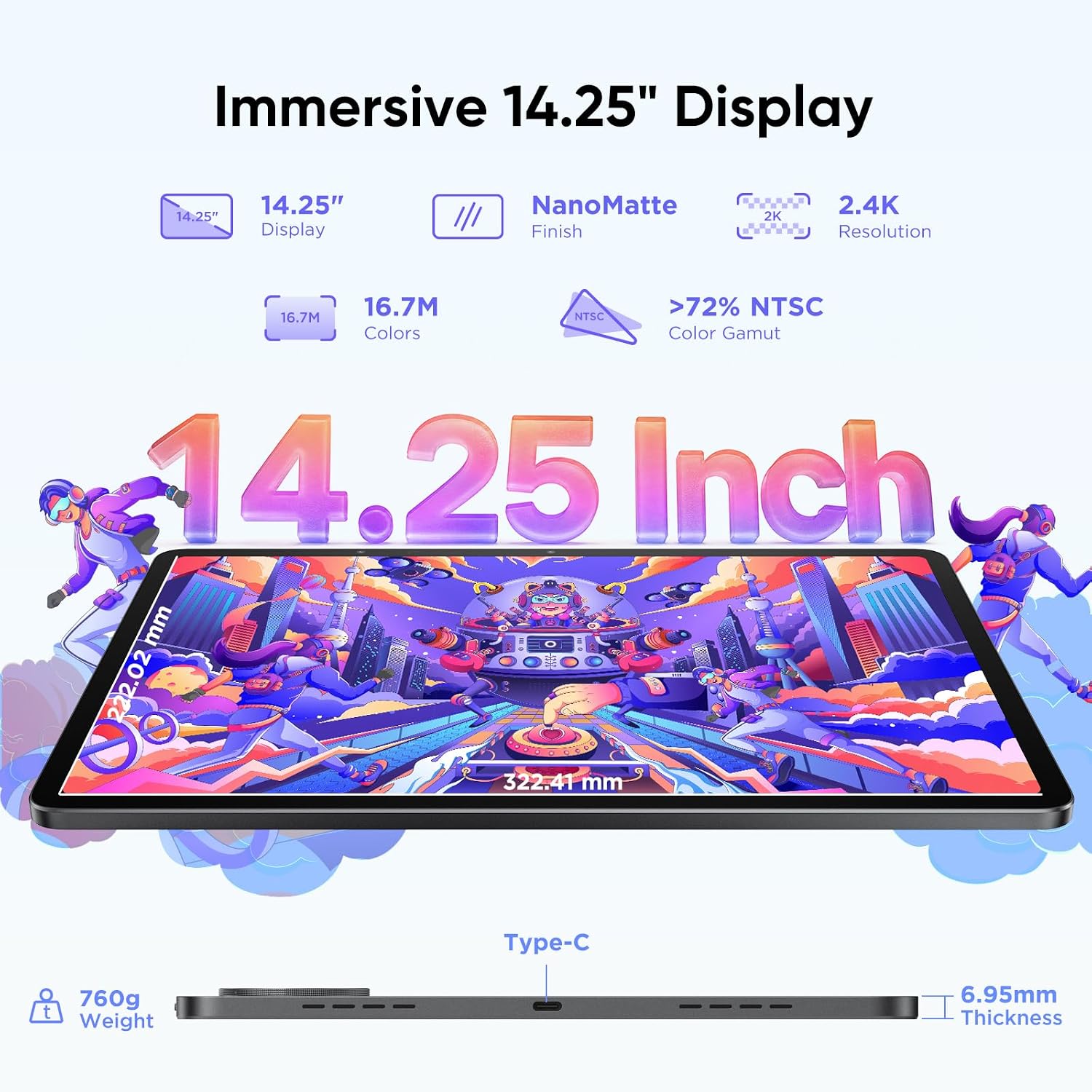 TABLETA GRÁFICA UGEE 14.25' CON PANTALLA 2.4K, 8GB+256GB, BATERÍA 10000MAH, PANTALLA NANO MATE TIPO PAPEL - 2