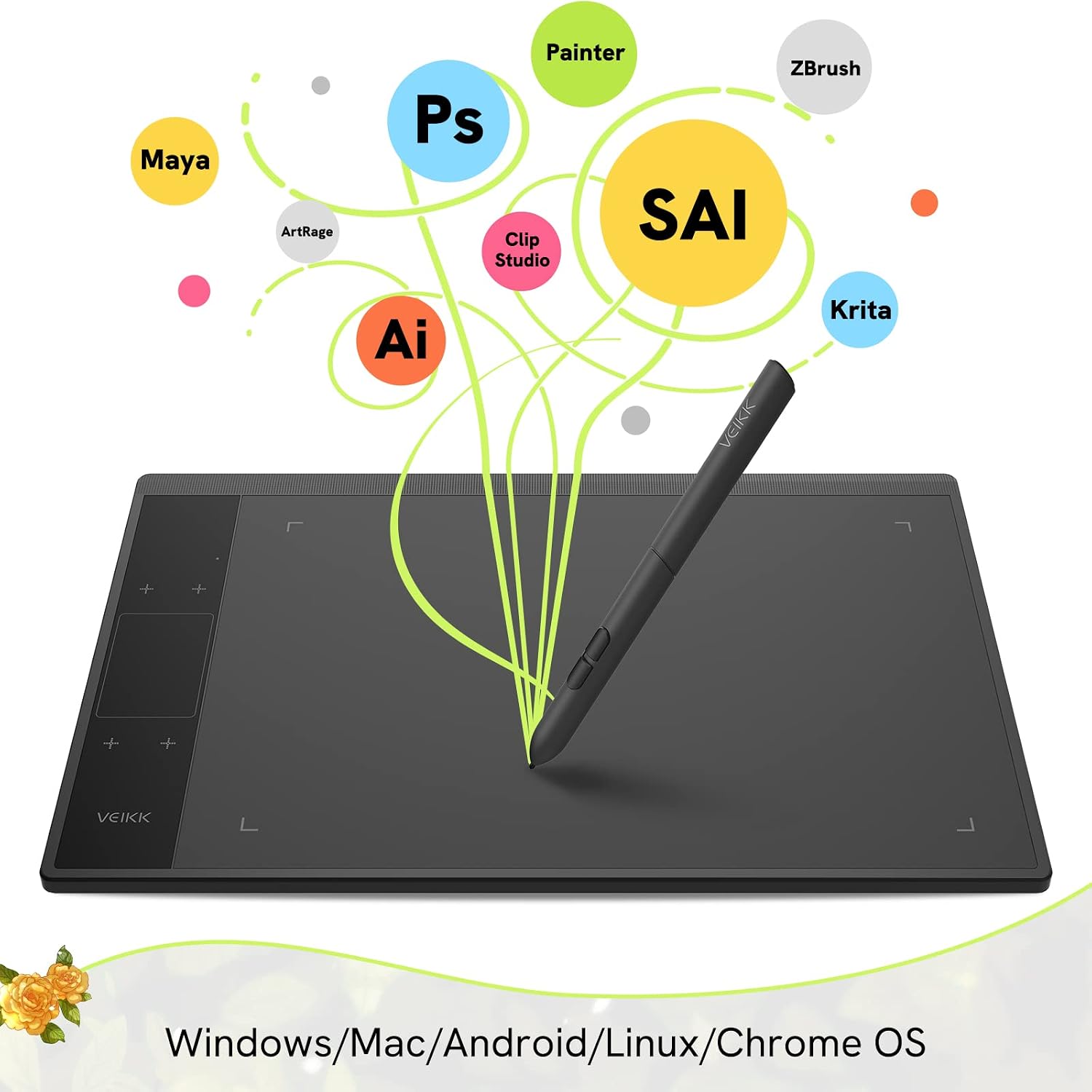 TABLETA GRÁFICA VEIKK A30 CON 4 TECLAS TÁCTILES Y PANEL TÁCTIL - 3