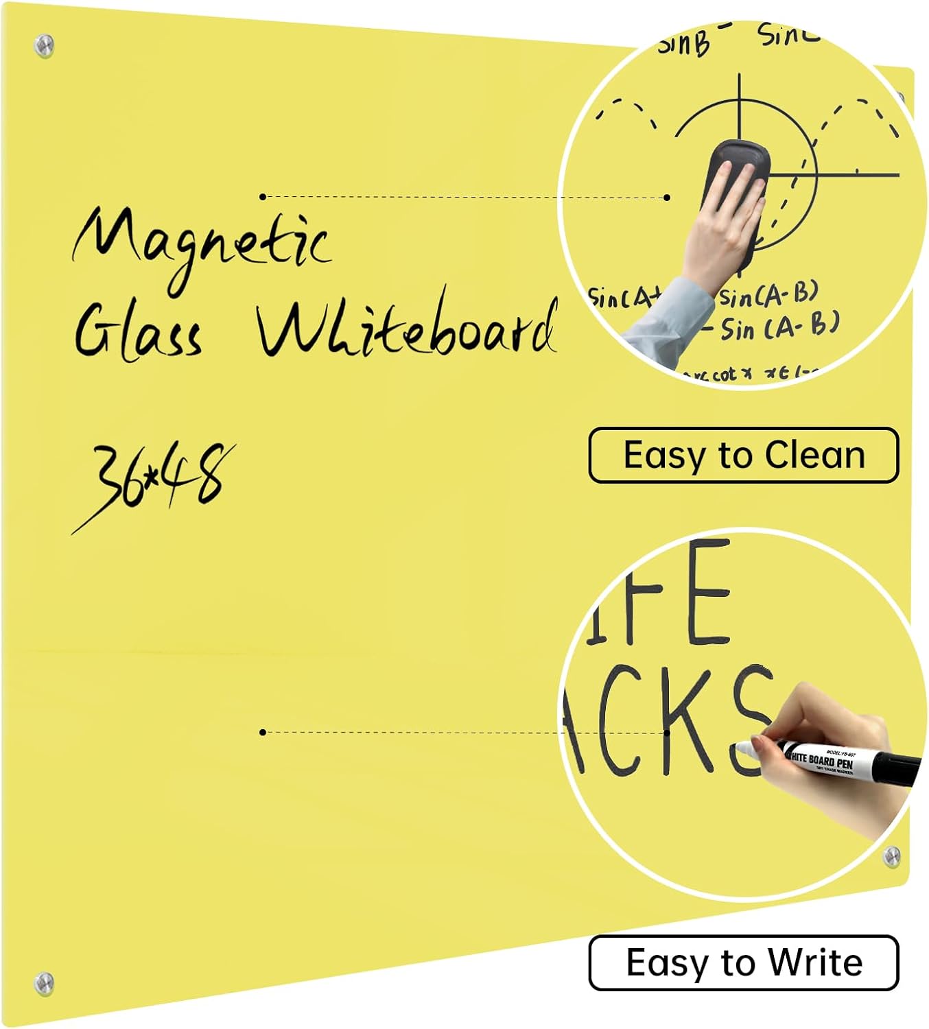 PIZARRA DE VIDRIO MAGNÉTICA NOTEPAD 48 X 36 PULGADAS BLANCA SIN MARCO - 4