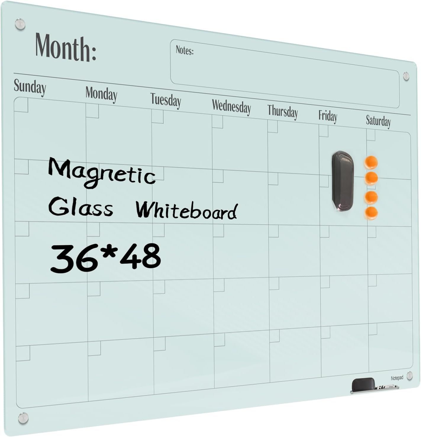 PIZARRA DE VIDRIO MAGNÉTICA NOTEPAD 48 X 36 PULGADAS SIN MARCO - 1