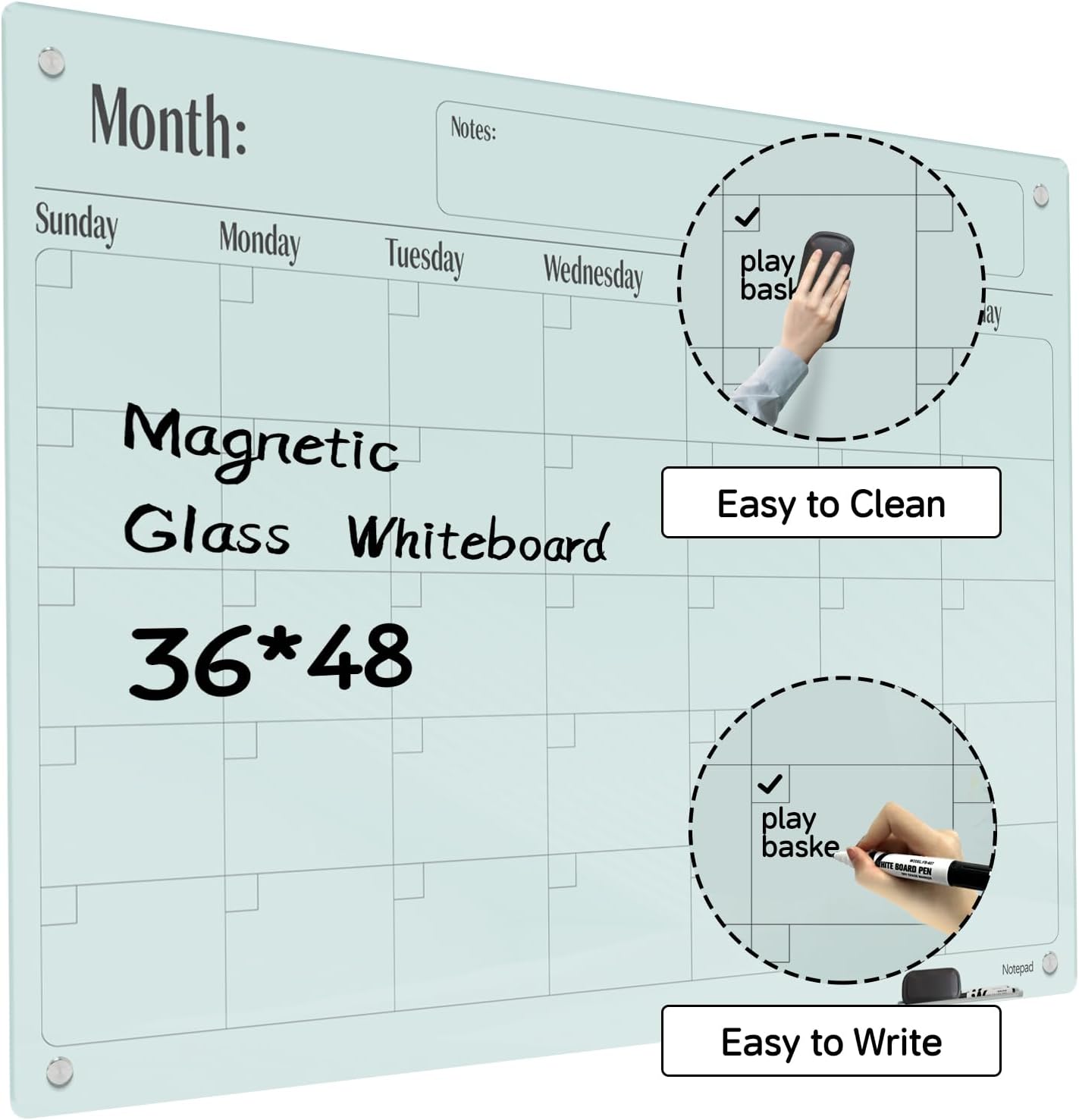 PIZARRA DE VIDRIO MAGNÉTICA NOTEPAD 48 X 36 PULGADAS SIN MARCO - 2