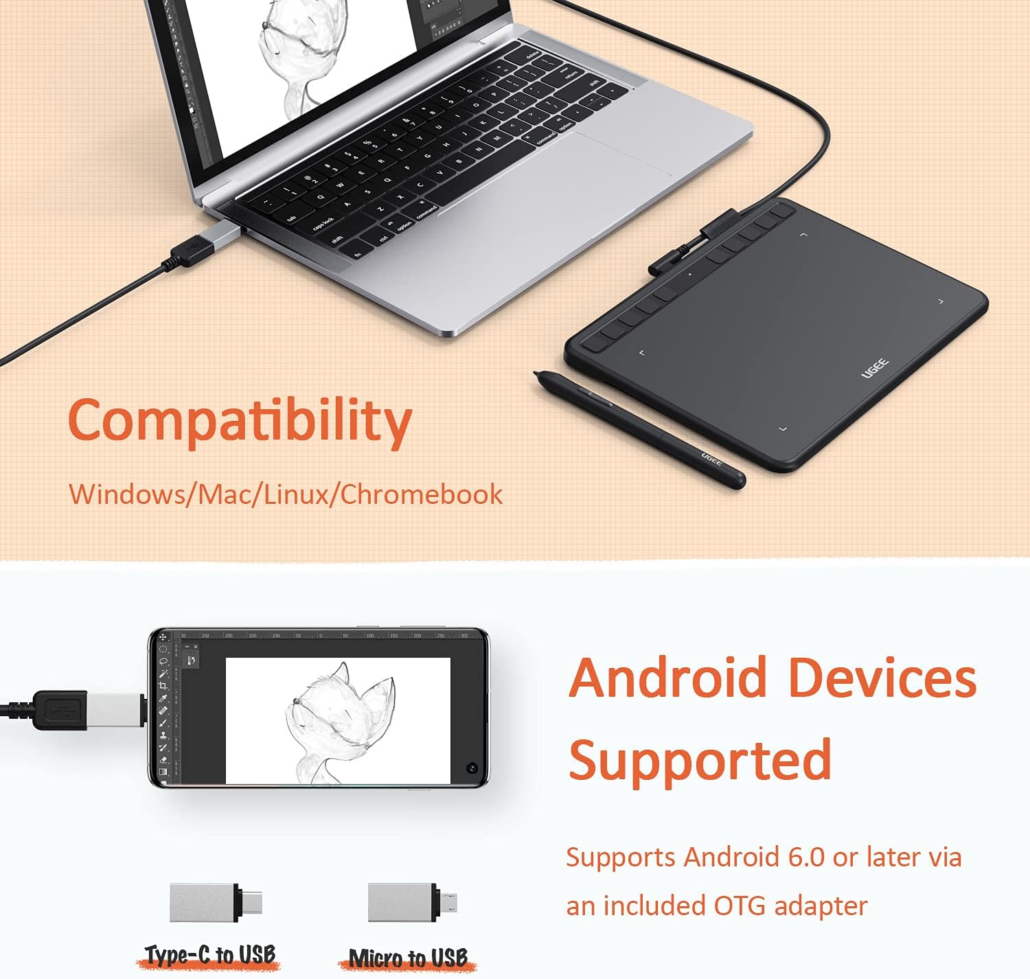 TABLETA GRÁFICA UGEE S640 CON LÁPIZ SIN BATERÍA Y 8192 NIVELES DE PRESIÓN - 4