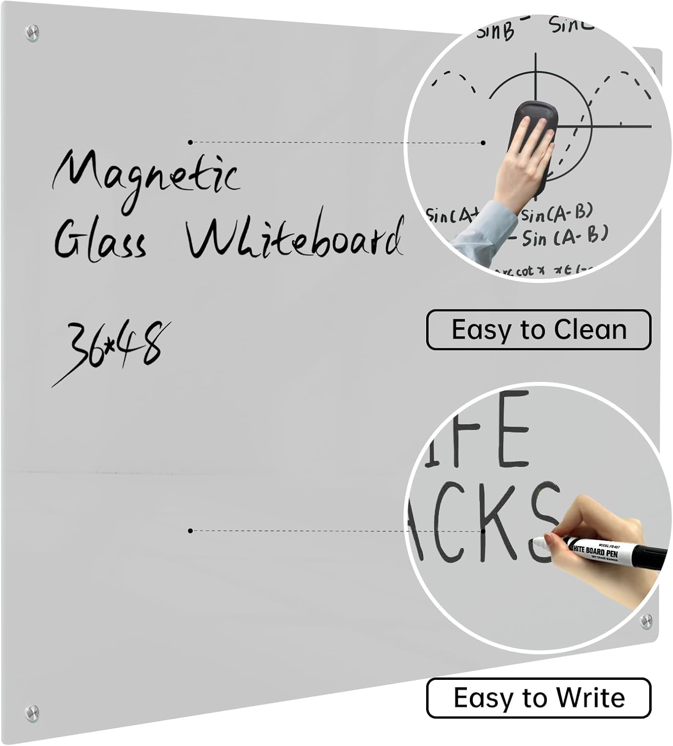 PIZARRA DE VIDRIO MAGNÉTICA NOTEPAD 48 X 36 PULGADAS SIN MARCO GRIS - 3
