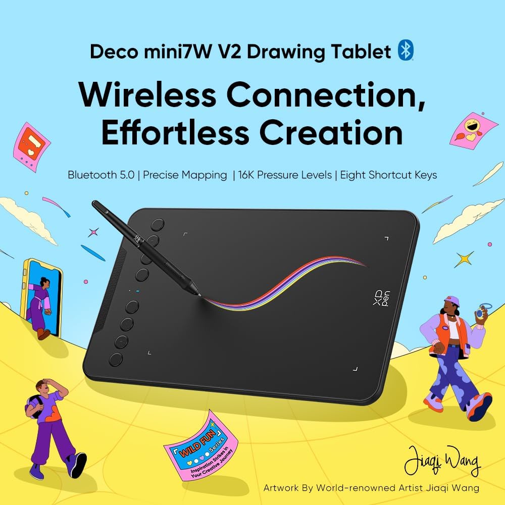 TABLETA GRÁFICA XPPEN DECO MINI7W V2 INALÁMBRICA 7X4.37 PULG 16384 NIVELES PRESIÓN BLUETOOTH 5.0 - 2