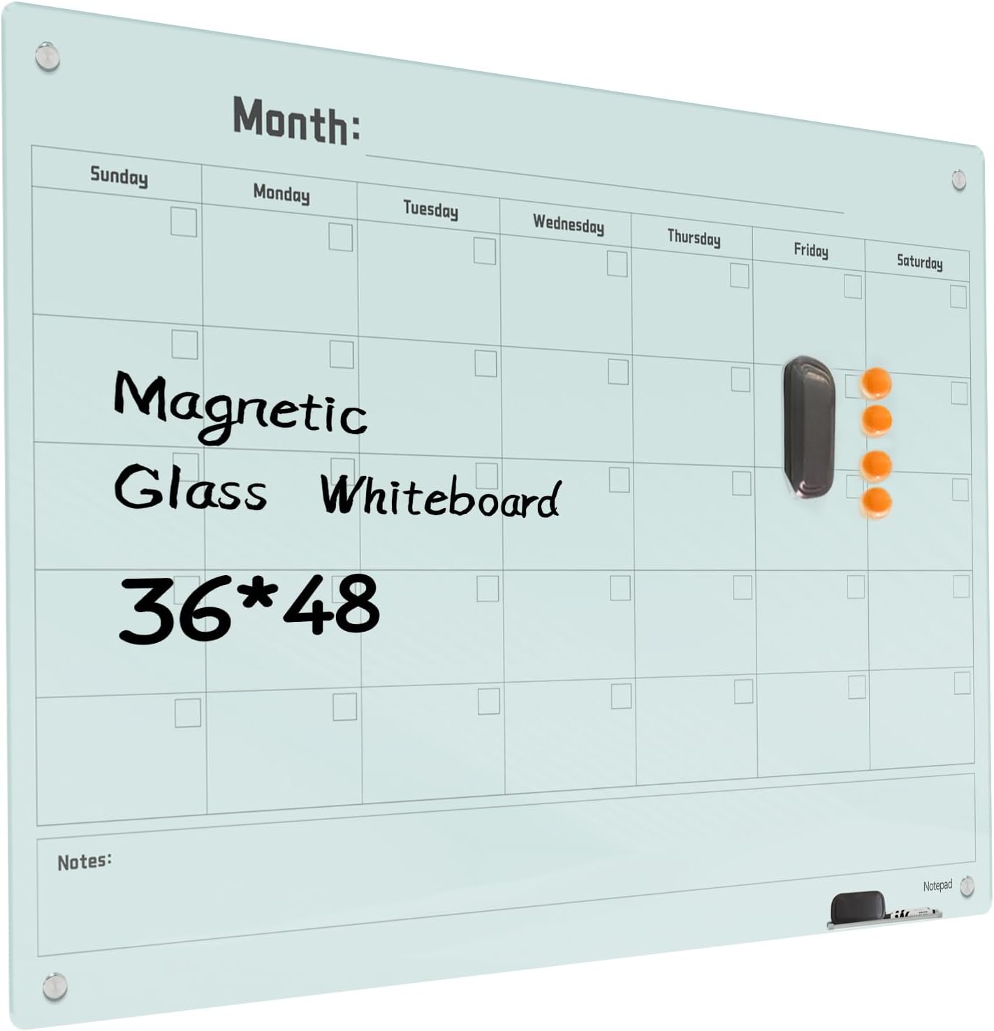 PIZARRA BLANCA MAGNÉTICA DE VIDRIO NOTEPAD 48 X 36 PULGADAS SIN MARCO - 1