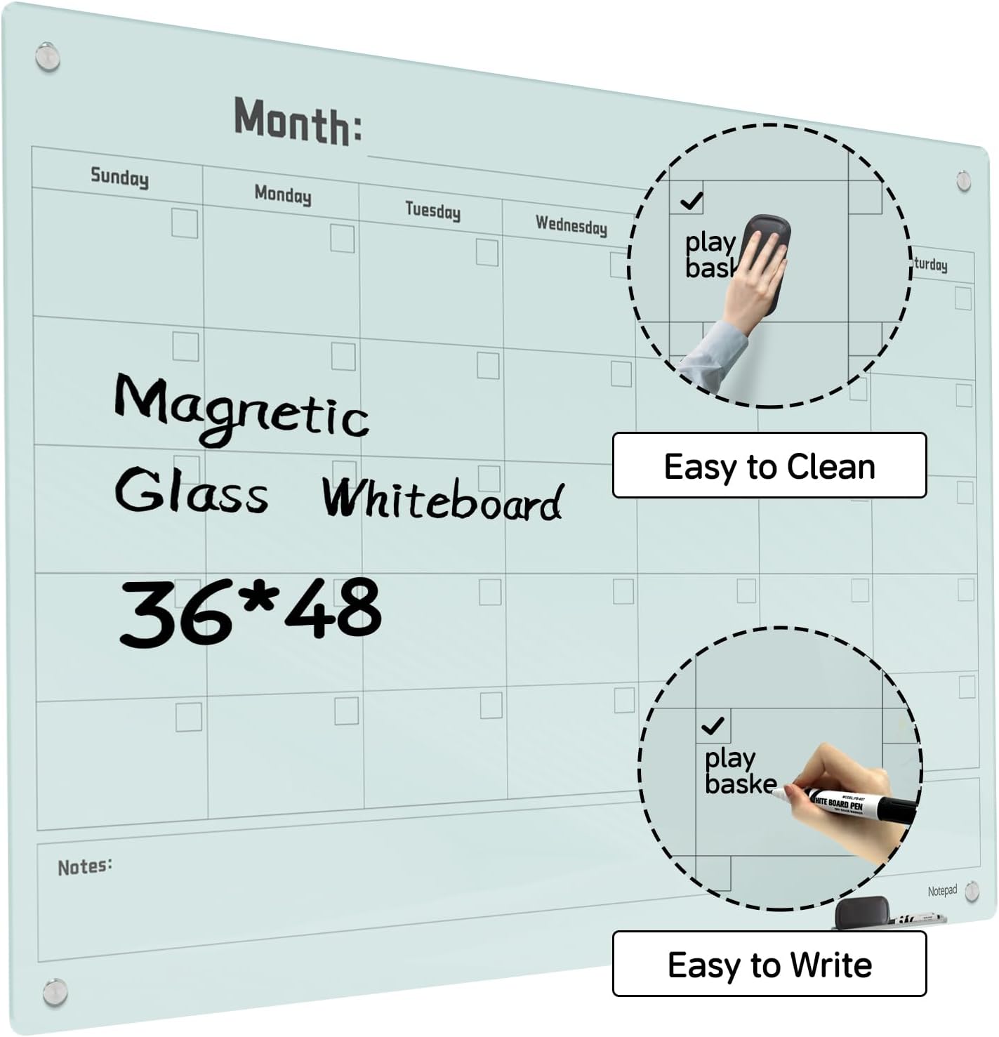 PIZARRA BLANCA MAGNÉTICA DE VIDRIO NOTEPAD 48 X 36 PULGADAS SIN MARCO - 2