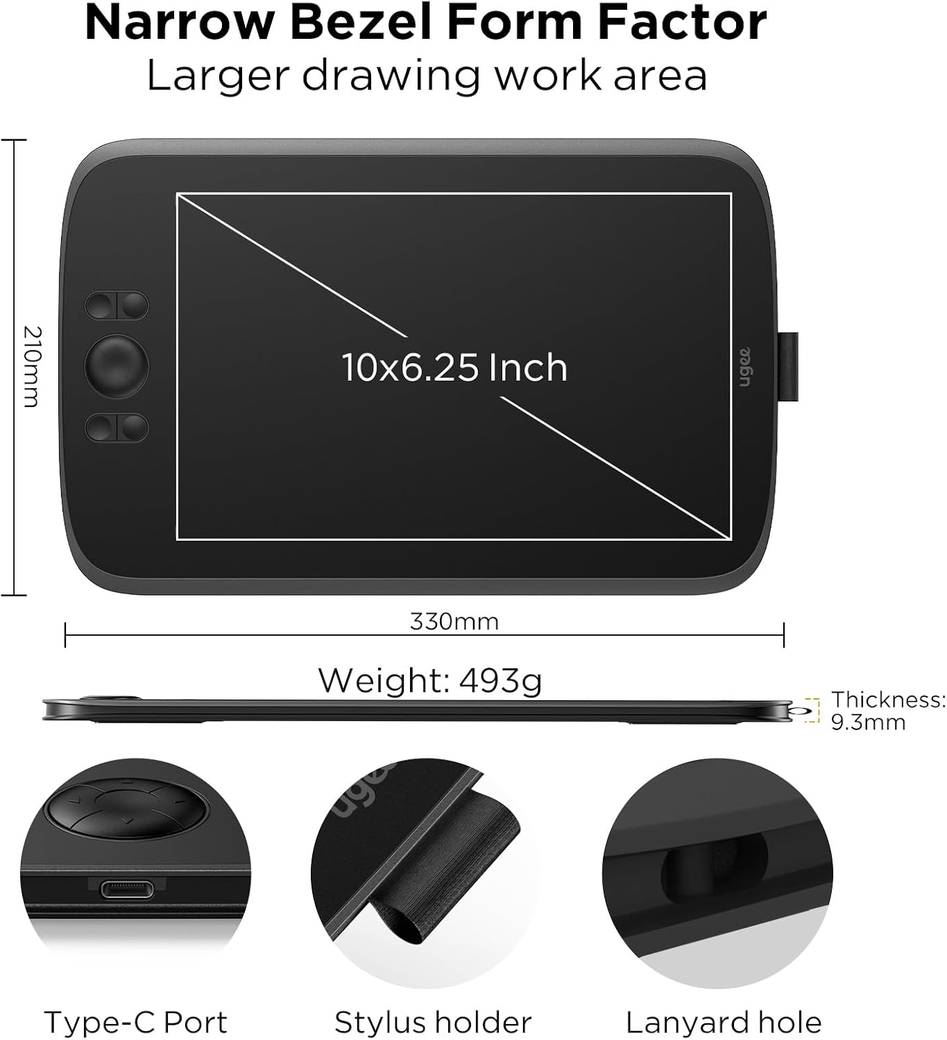 TABLETA GRÁFICA UGEE M808 10 X 6.25 PULGADAS CON 8 TECLAS DE ACCESO RÁPIDO Y LÁPIZ CON 8192 NIVELES - 3
