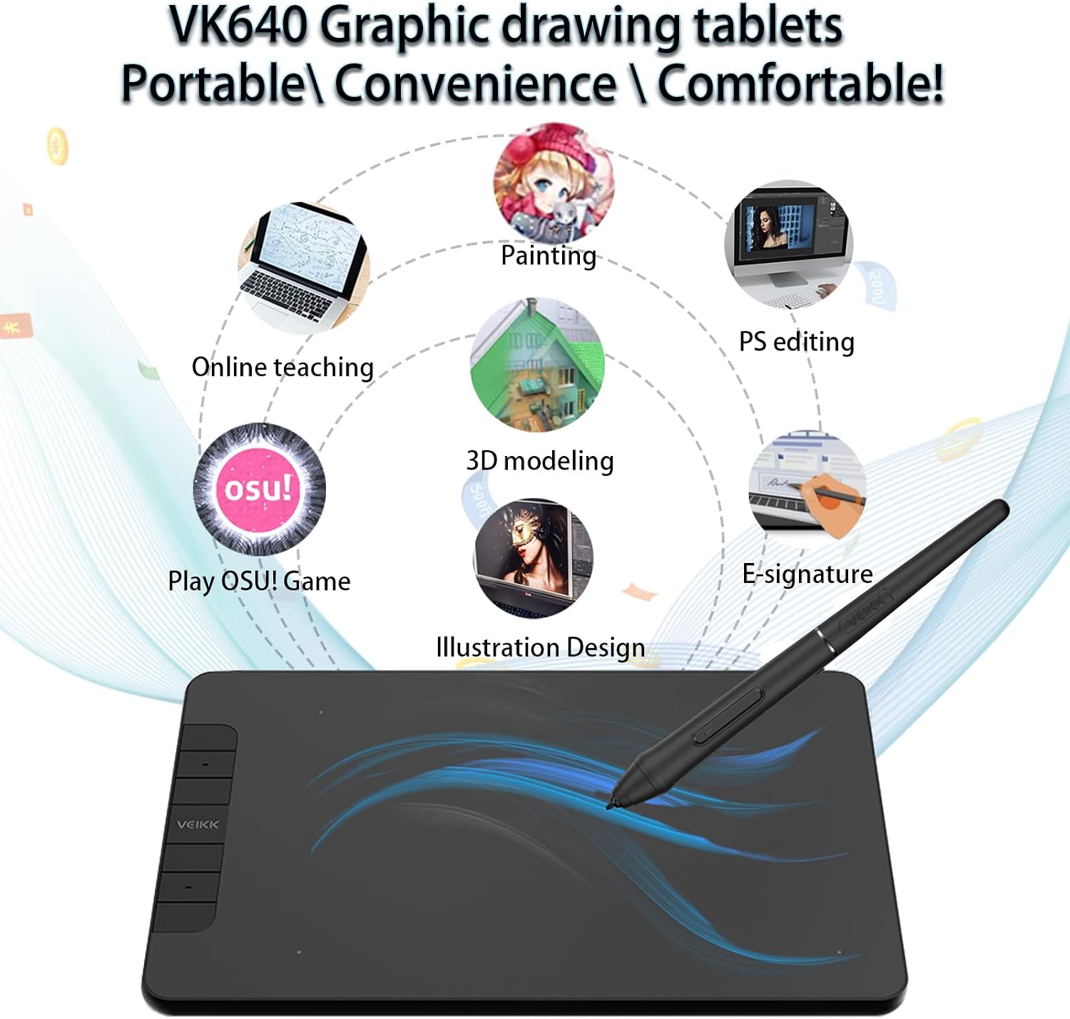 TABLETA GRÁFICA VEIKK VK640 CON LÁPIZ SIN BATERÍA - 2