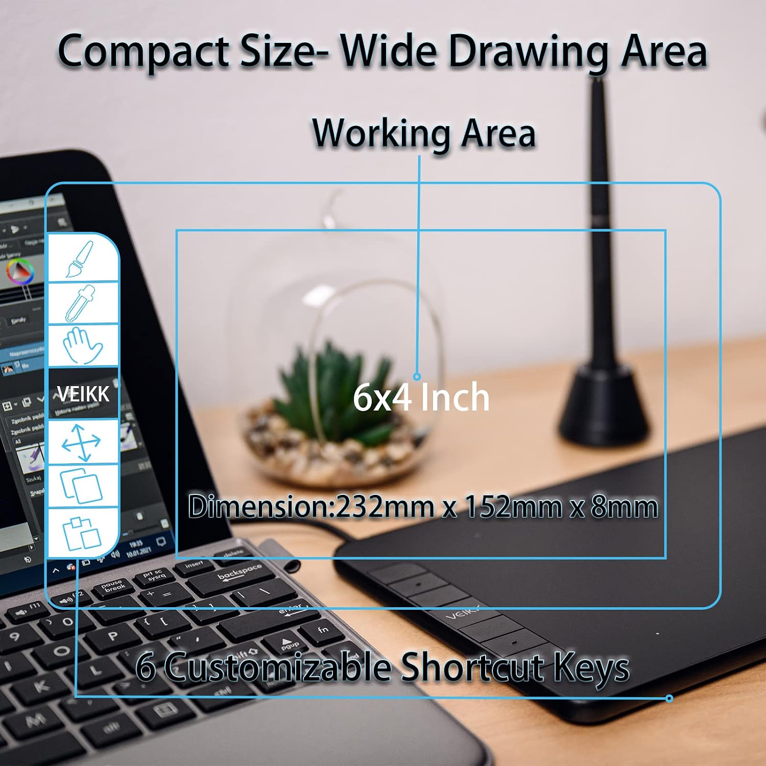 TABLETA GRÁFICA VEIKK VK640 CON LÁPIZ SIN BATERÍA - 4