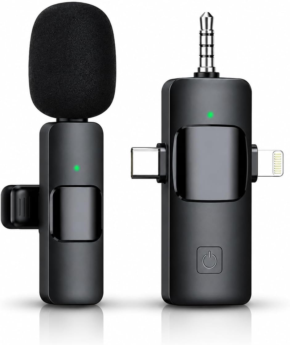 MICRÓFONO LAVALIER INALÁMBRICO AKCSWO 3 EN 1 PARA IPHONE, ANDROID Y CÁMARA - 1