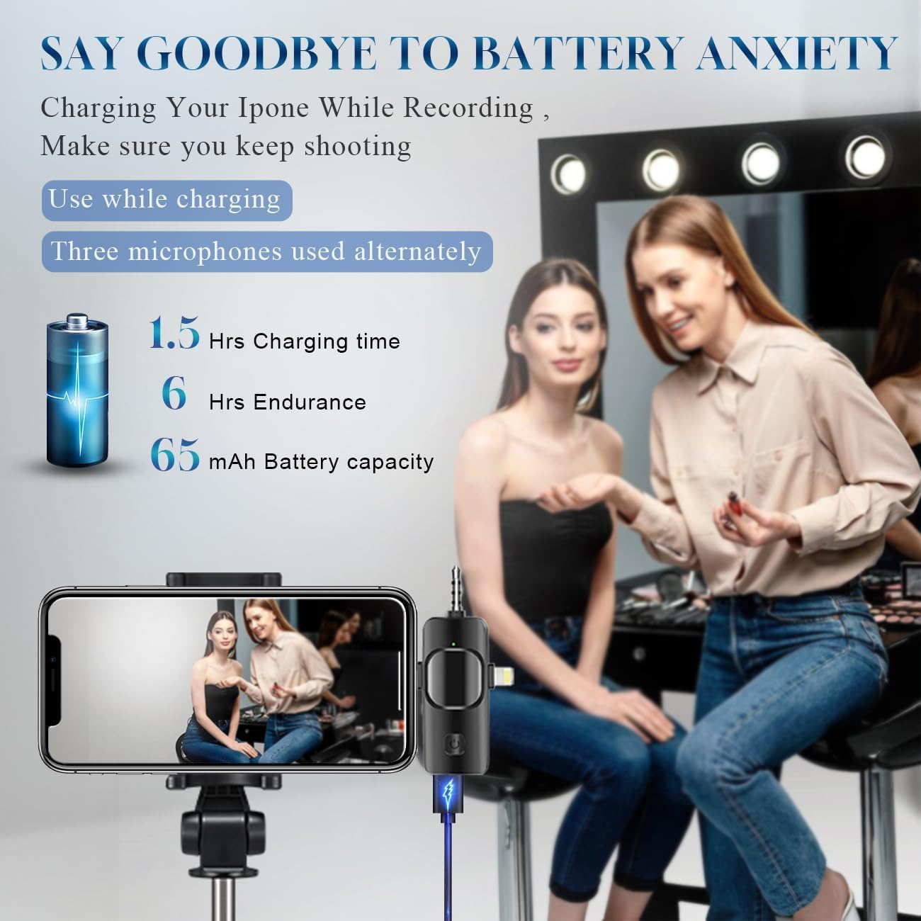 MICRÓFONO LAVALIER INALÁMBRICO AKCSWO 3 EN 1 PARA IPHONE, ANDROID Y CÁMARA - 5