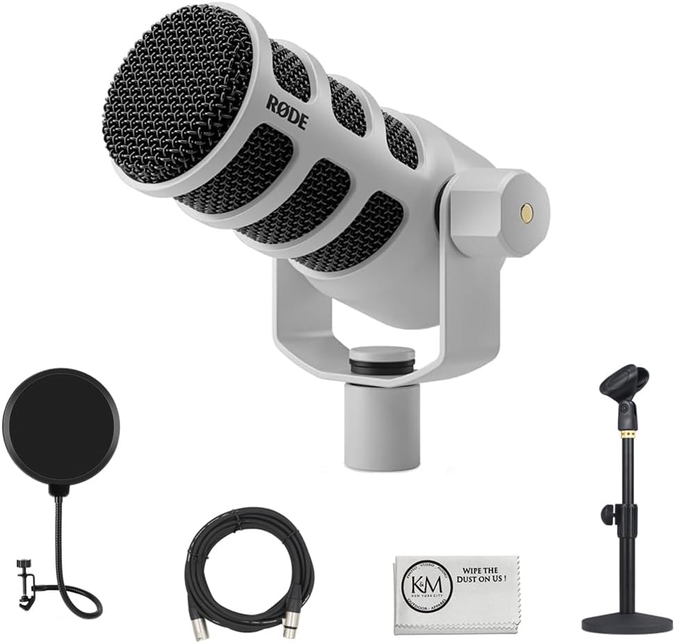 MICRÓFONO DINÁMICO RODE PODMIC USB Y XLR PARA PODCAST BLANCO CON FILTRO ANTI-POP Y SOPORTE DE ESCRITORIO - 1