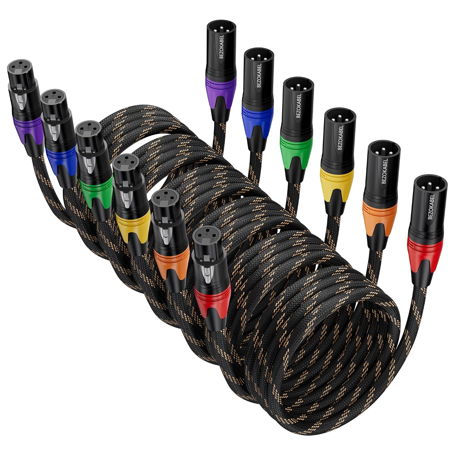 CABLE XLR BEZOKABEL 1.5 PIES 6 UNIDADES TRENZADO NYLON MACHO A HEMBRA 3 PINES - 1
