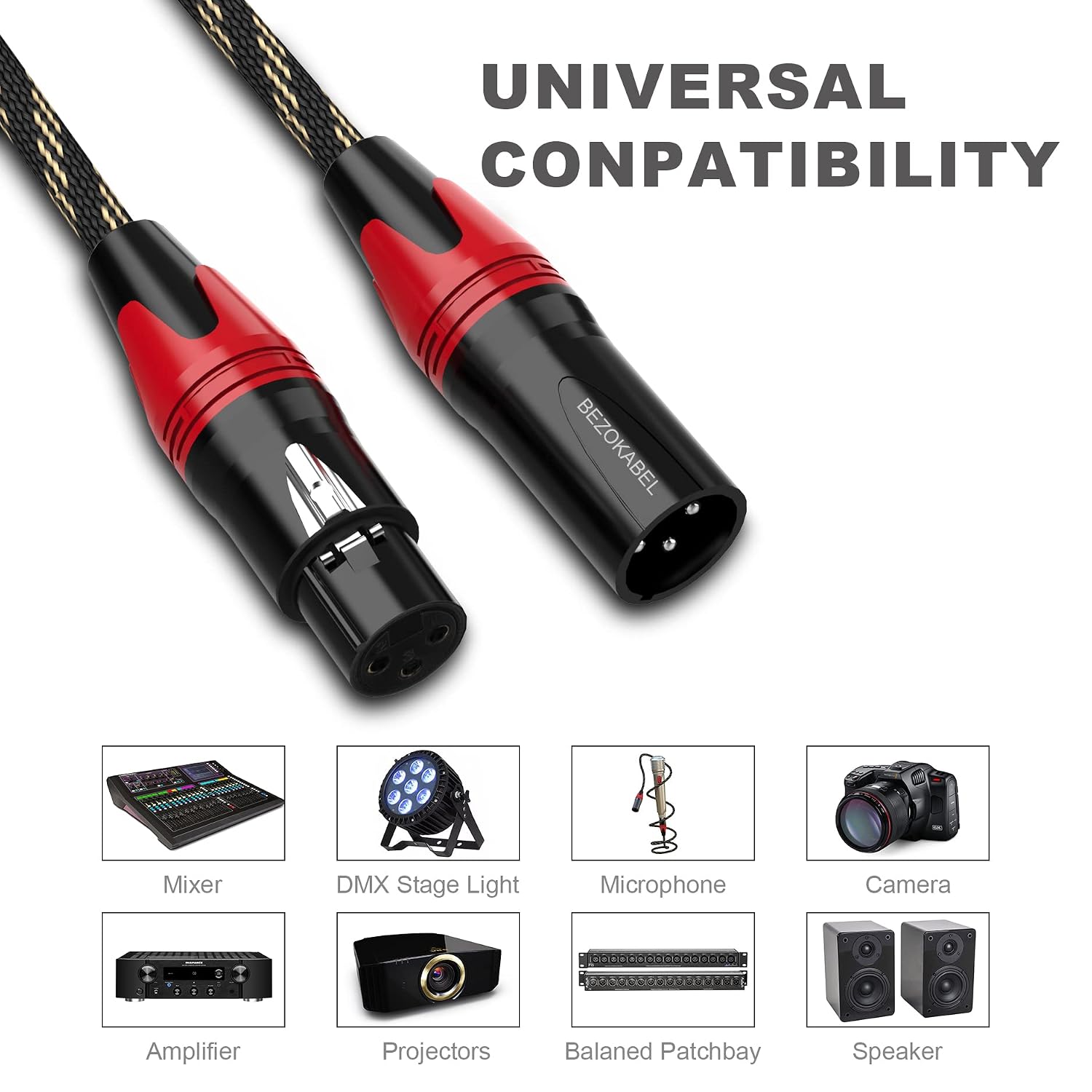 CABLE XLR BEZOKABEL 1.5 PIES 6 UNIDADES TRENZADO NYLON MACHO A HEMBRA 3 PINES - 2