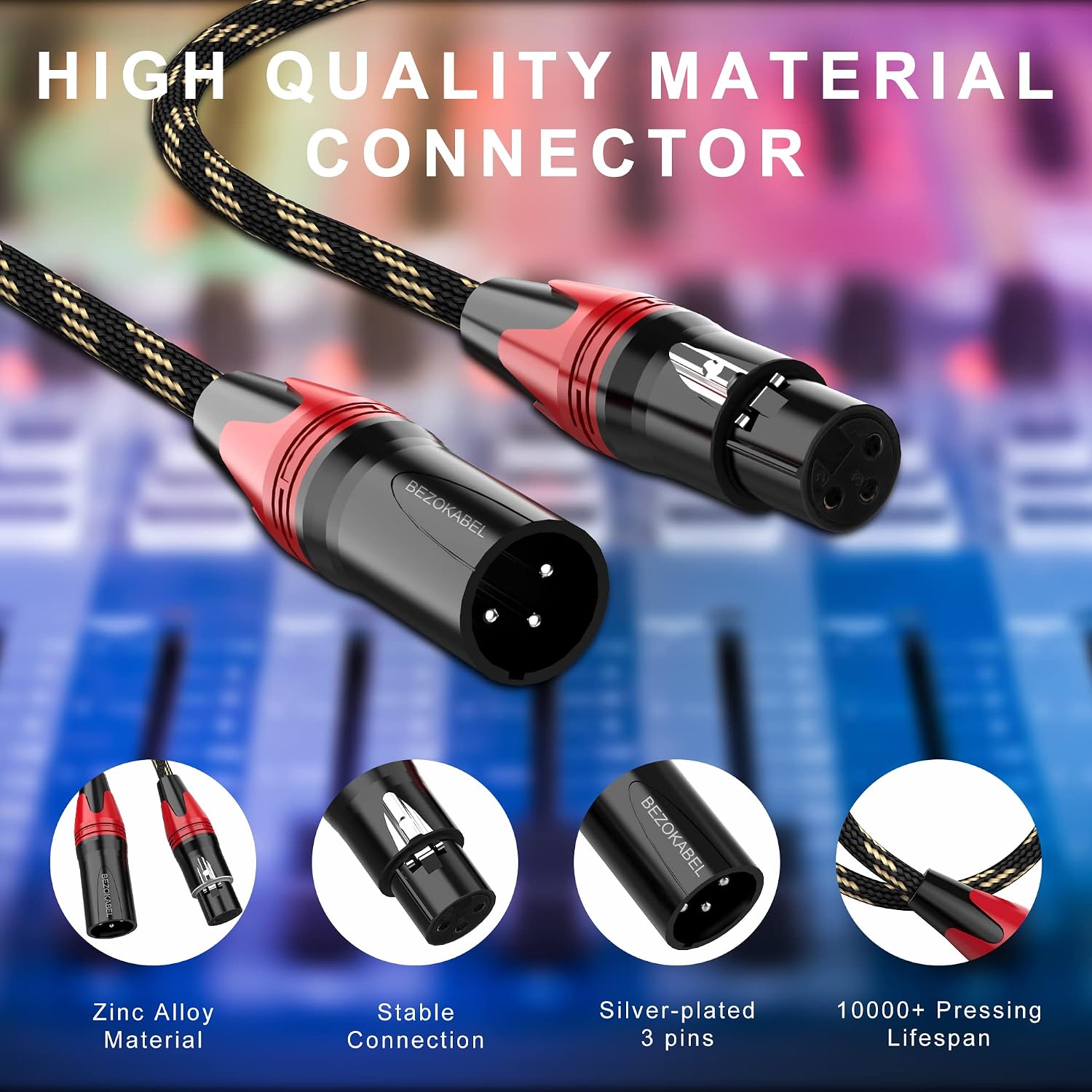 CABLE XLR BEZOKABEL 1.5 PIES 6 UNIDADES TRENZADO NYLON MACHO A HEMBRA 3 PINES - 5