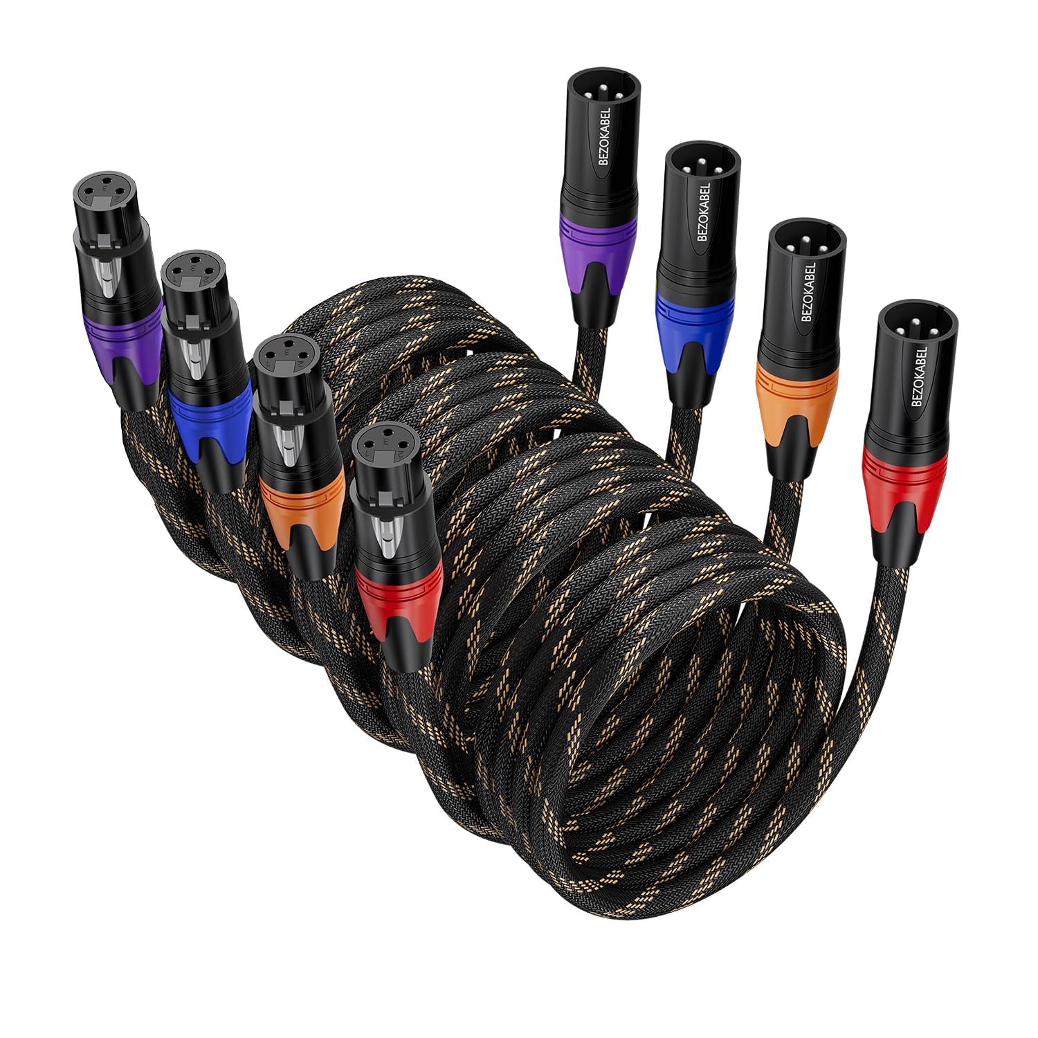 CABLE XLR BEZOKABEL 25 FT 4 UNIDADES TRENZADO NYLON 3 PINES MACHO A HEMBRA - 1