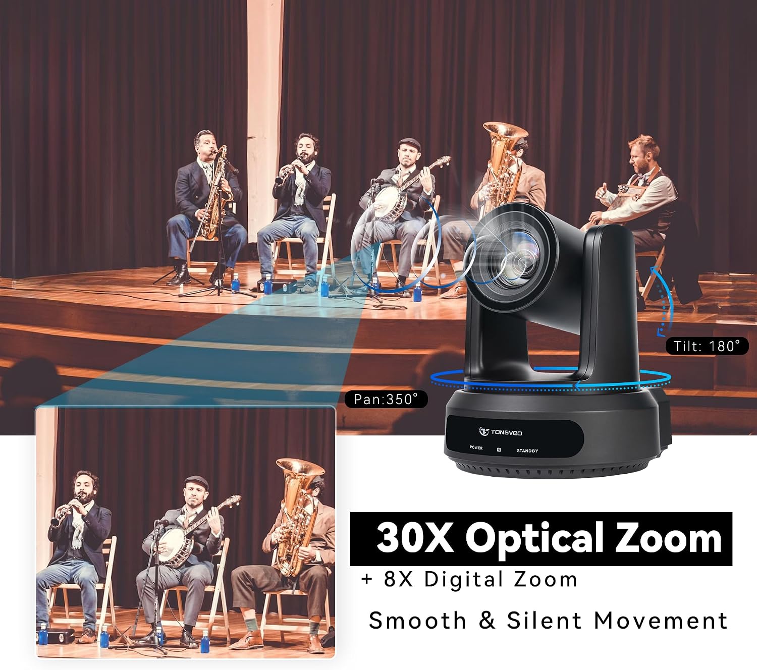 CÁMARA PTZ TONGVEO AI AUTO-TRACKING 30X ZOOM 1080P 60FPS HDMI SDI USB3.0 LAN POE - 4